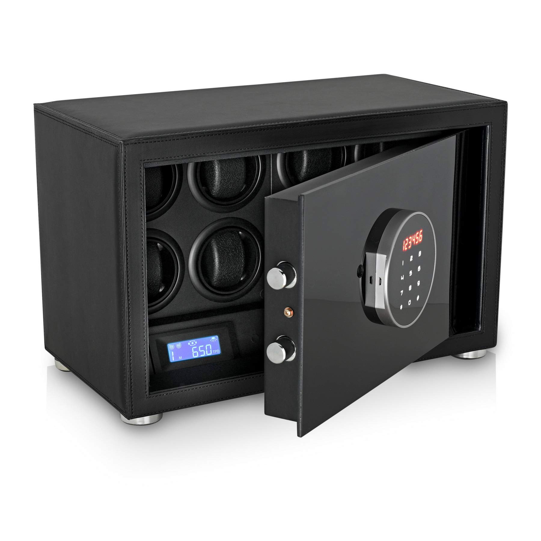 Premium Automatic Watch Winder with Digital Lock Security System - Genuine Leather Finish & LED Interior Lighting - Perfect for Rolex, Omega & Luxury Watch Storage at Home/Office
