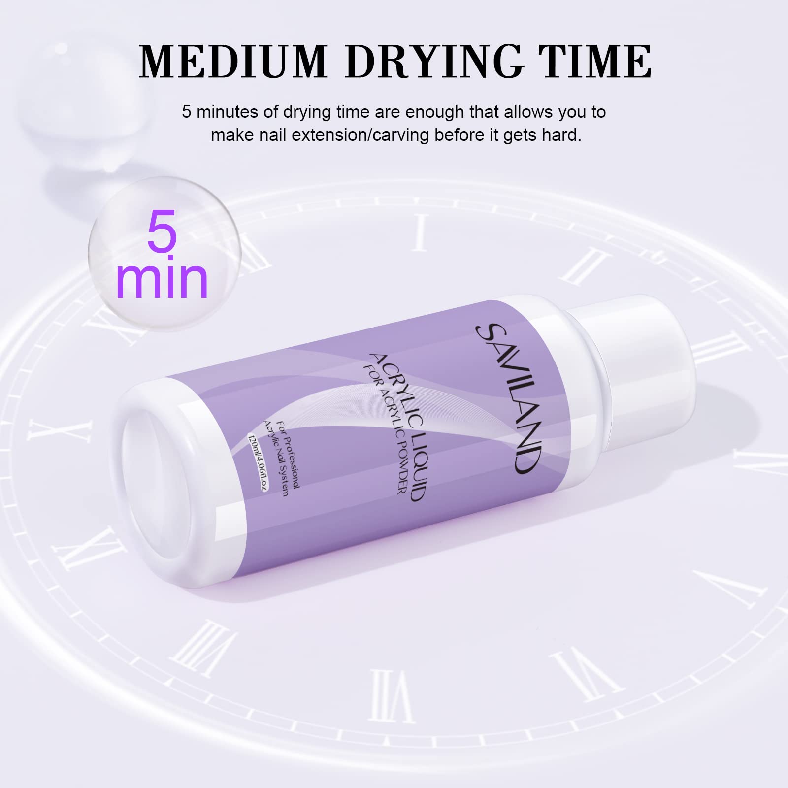 Saviland 4oz Professional Acrylic Nail Liquid Monomer - Non-Yellowing Nail Extension Solution for Acrylic Powder - Perfect for Salon & Home DIY Manicures (Great for Nail Art, Extensions & French Tips)