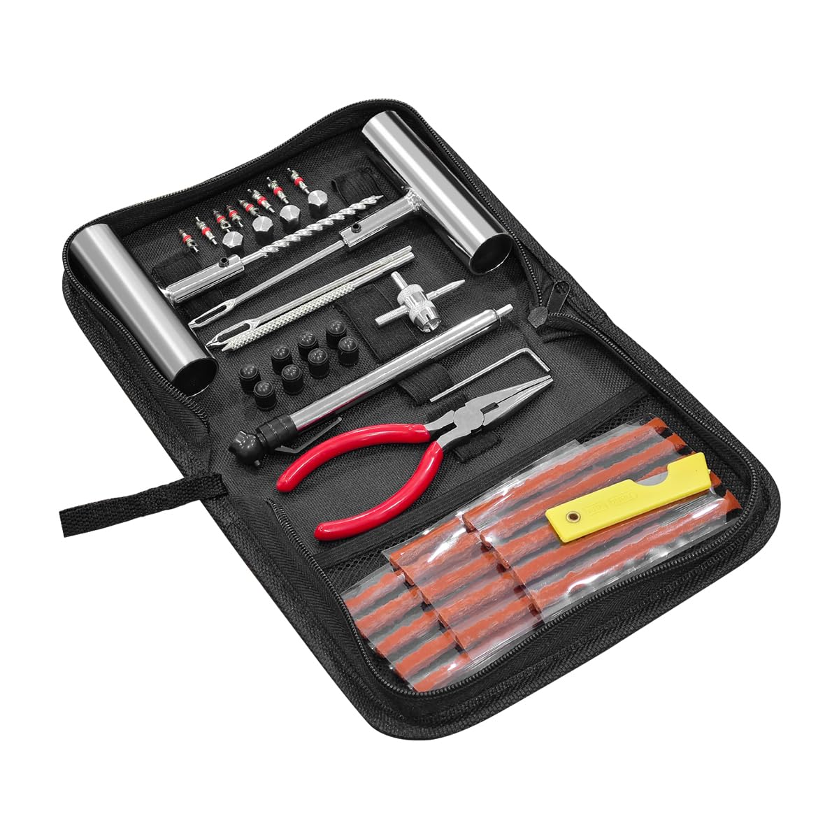 BESULEN 46-Piece Heavy Duty Tire Repair Kit - Universal Tire Plug & Patch Kit for Motorcycle, Truck, Tractor, Trailer, RV, SUV & ATV - Emergency Puncture Fix Tool for Flat Tires (Great for Roadside Emergencies & Off-Road Adventures)