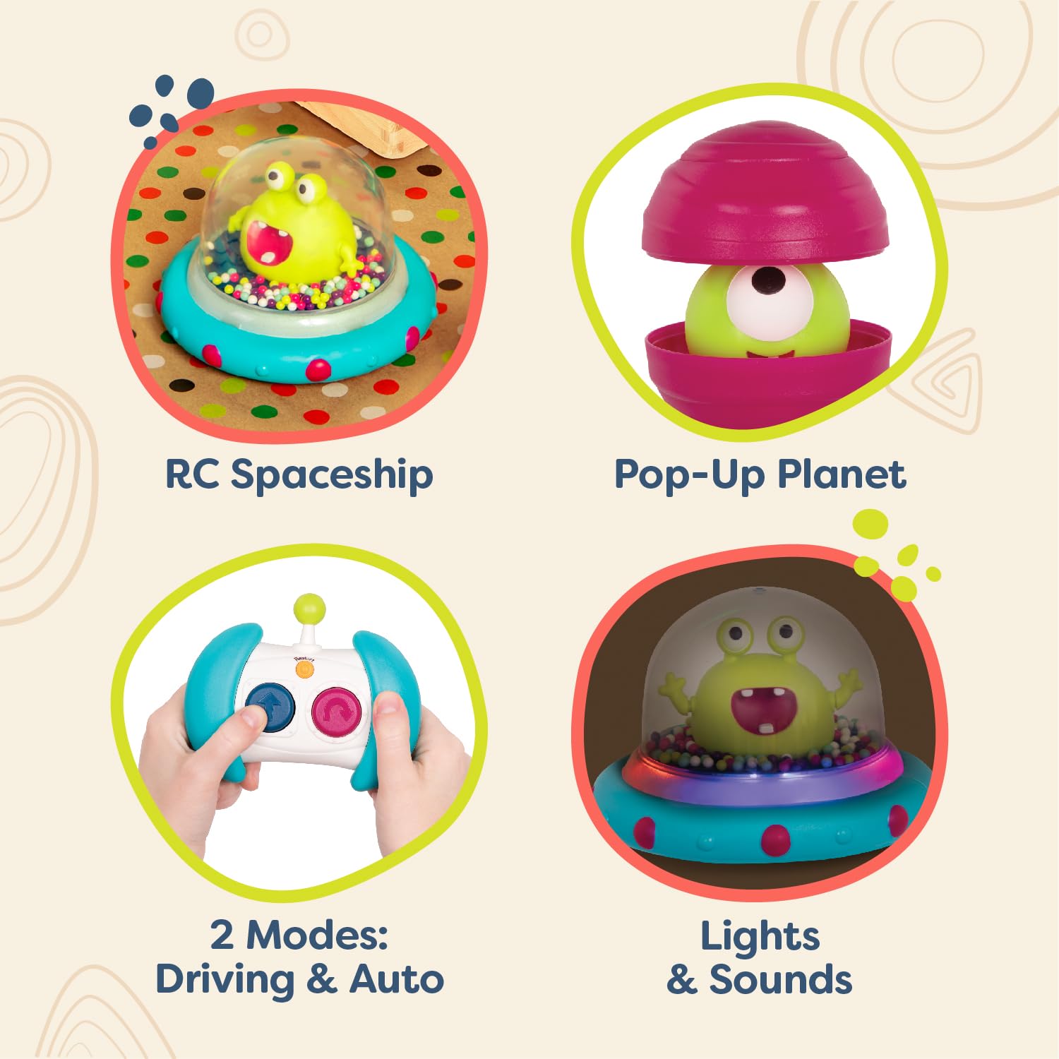 B. Toys Remote Control Car - RC Spaceship Toy Bumper Car with Lights & Sounds for Toddlers & Kids 12+ Months - Interactive Space Vehicle for Indoor & Outdoor Play - Perfect Birthday Gift for Boys & Girls