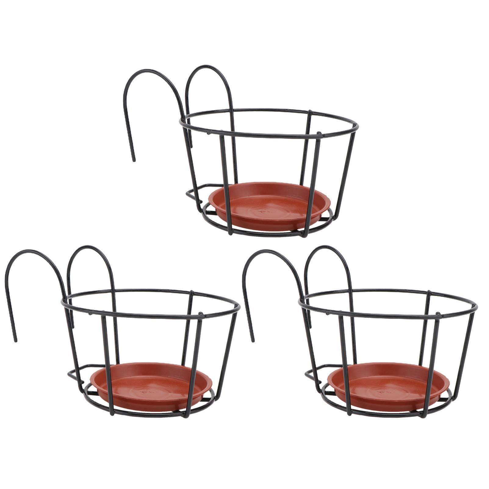 Metal Hanging Planters with Trays - Indoor/Outdoor Balcony Flower Rack for Home Decor