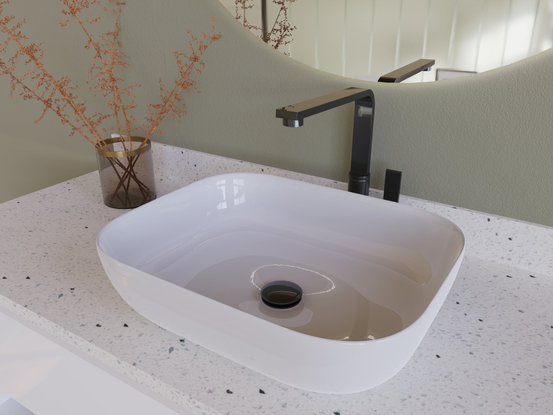 DAX 82005 Round Vanity Sink Pop Up Drain with Brass Body - 2 5/8 x 8 5/8 Inches Bathroom Sink Drain for Modern Vanities, Perfect for Home & Hotel Bathroom Renovations
