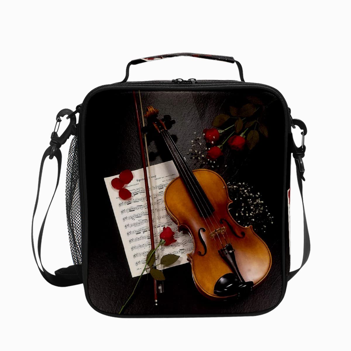 Vintage Insulated Lunch Bag with Adjustable Shoulder Strap - Leakproof Cooler Tote for Women, Men, Girls & Boys - Music Rose Design Lunch Box for Work, School, Picnics & Outdoor Activities