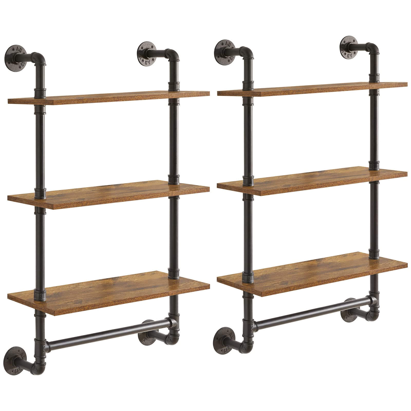YMYNY Industrial Pipe Shelf Bracket - 3 Tier Rustic Wall Mount Floating Shelf for DIY Bookshelf & Storage | Farmhouse Style 24
