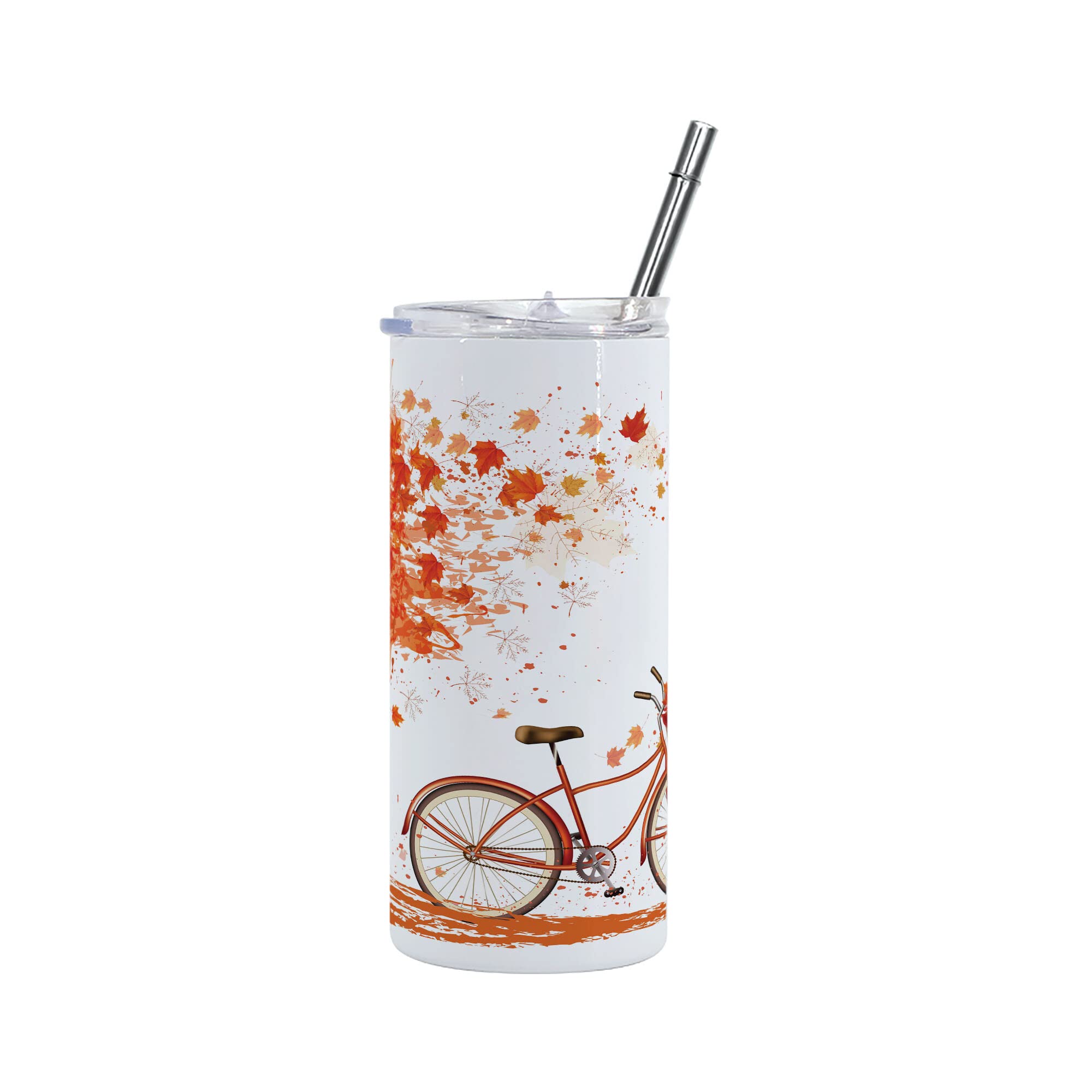 Ambesonne Autumn 12 Oz Skinny Tumbler - Insulated Travel Mug with Watercolor Fall Landscape Design, Leakproof Stainless Steel Cup for Coffee, Tea & Cold Drinks | Perfect for Hiking, Camping, Office & Daily Commute