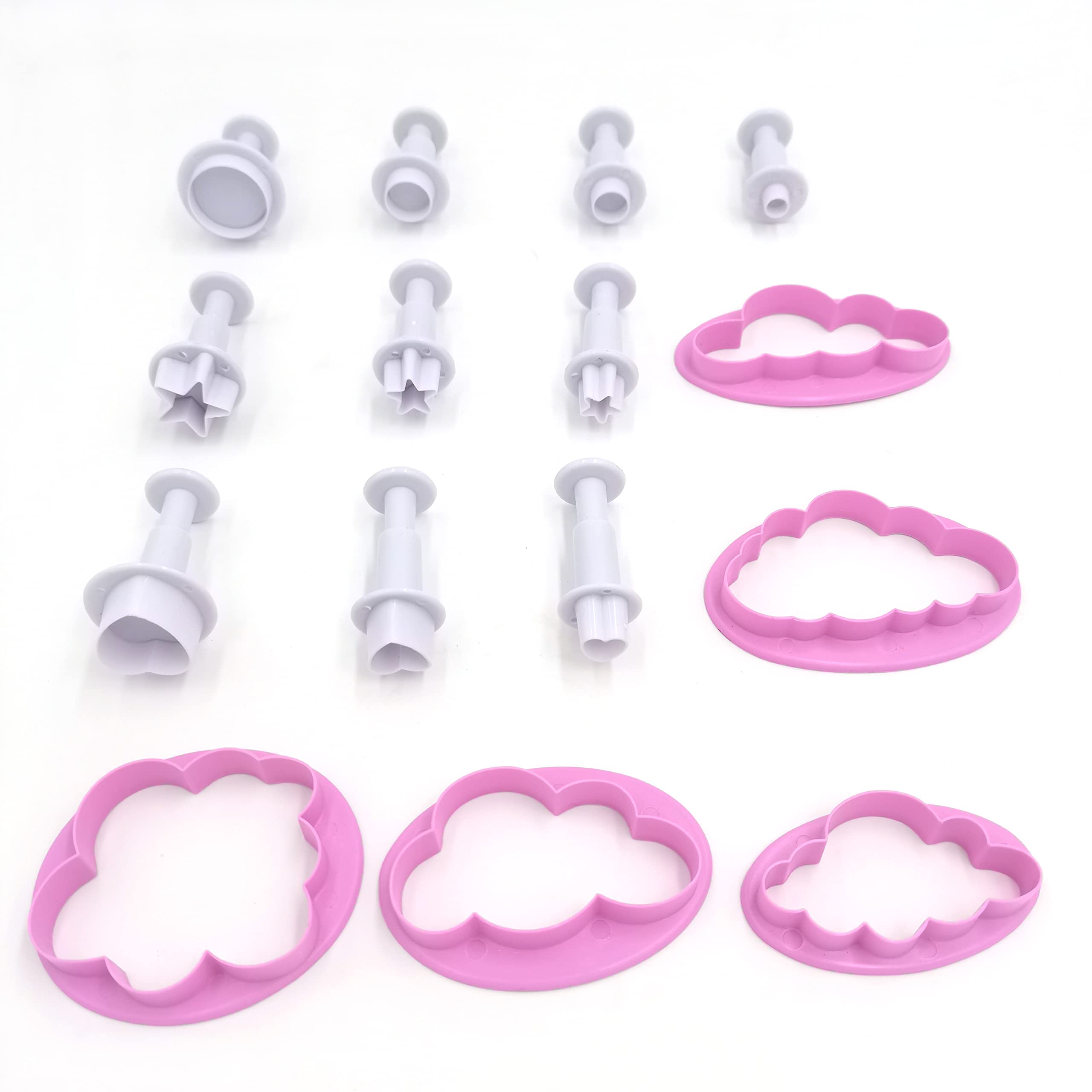 15pcs Fondant Cake Cookie Plunger Cutter Set - Cloud, Heart, Star & Round Shapes for Sugarcraft, Polymer Clay Decorating & DIY Baking Tools | Perfect for Birthday Cakes, Cookies & Cupcake Decorations