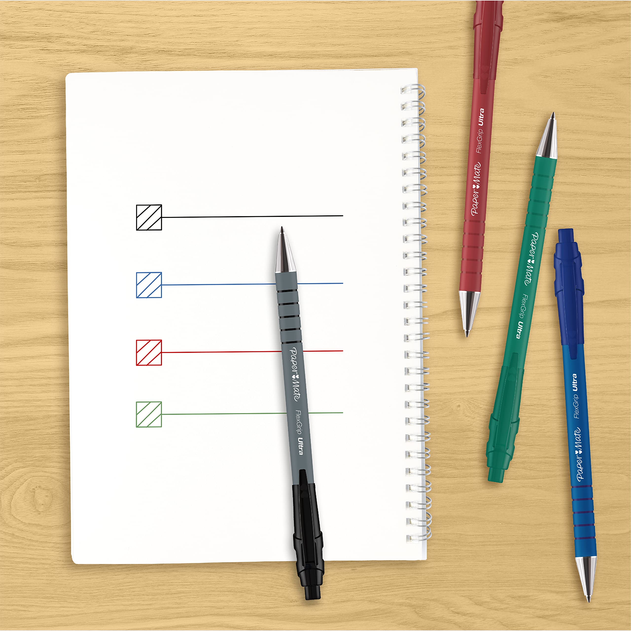 Paper Mate Flexgrip Ultra Retractable Ballpoint Pens - Medium Point 1.0mm Blue Ink - 2 Pack for Smooth Writing at Home, Office or School