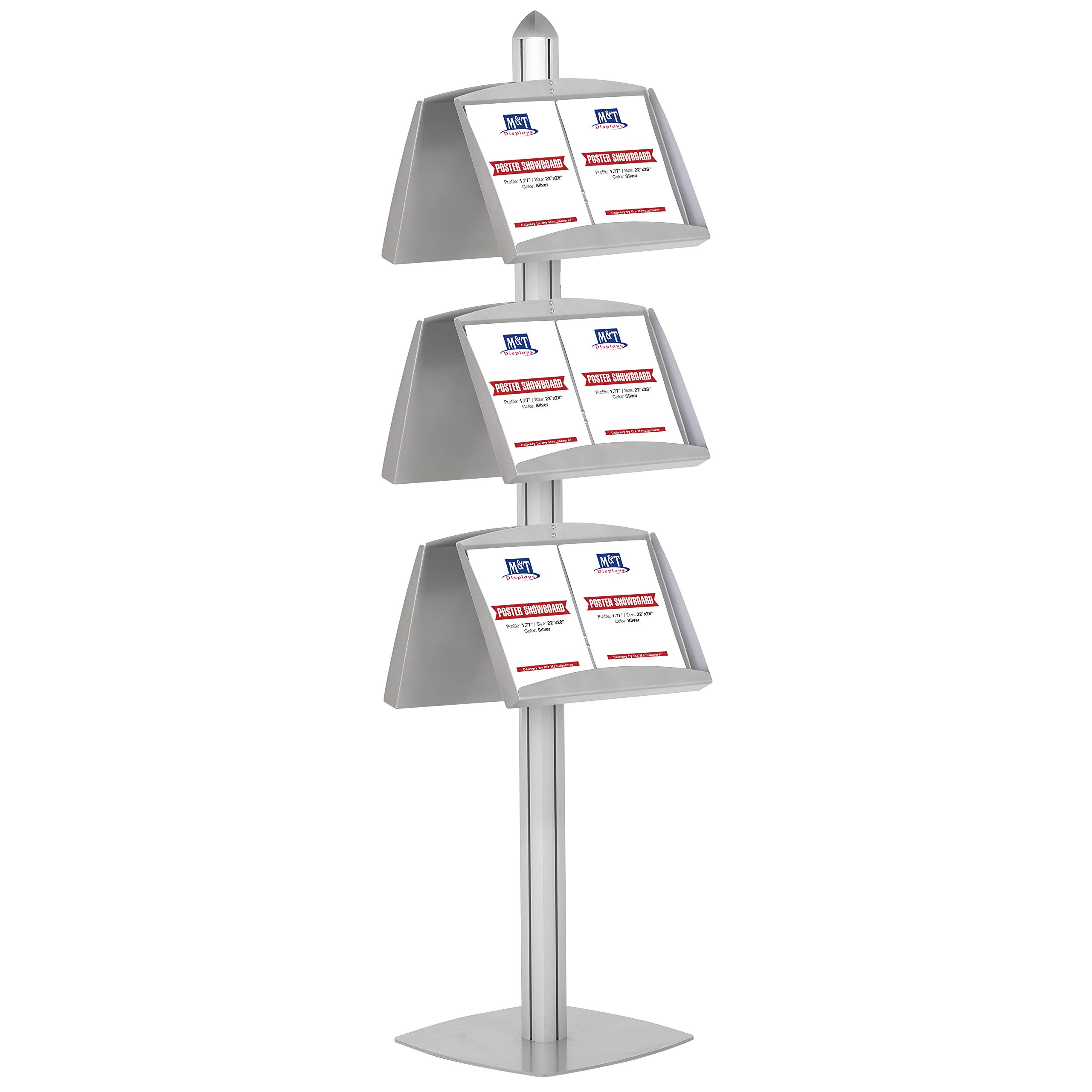Adjustable Literature Floor Stand with 6 Steel Shelves - Double Sided Book Display Rack in Silver - Perfect for Libraries, Bookstores & Home Reading Corners