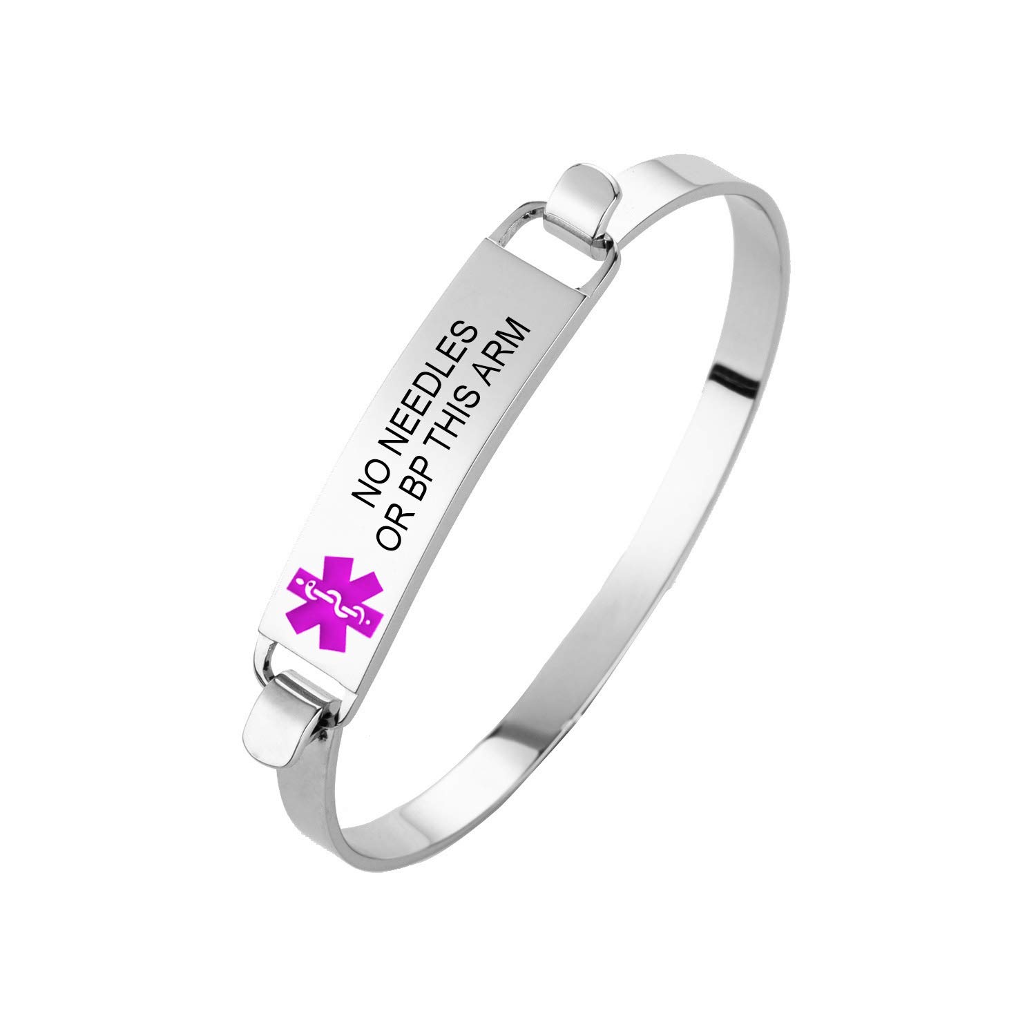 Free Engraving Medical Alert ID Bracelet for Women - Adjustable Stainless Steel Cuff Bangle with Emergency Medical Information - Perfect for Daily Wear, Travel & Emergency Situations (6.88 Inch)