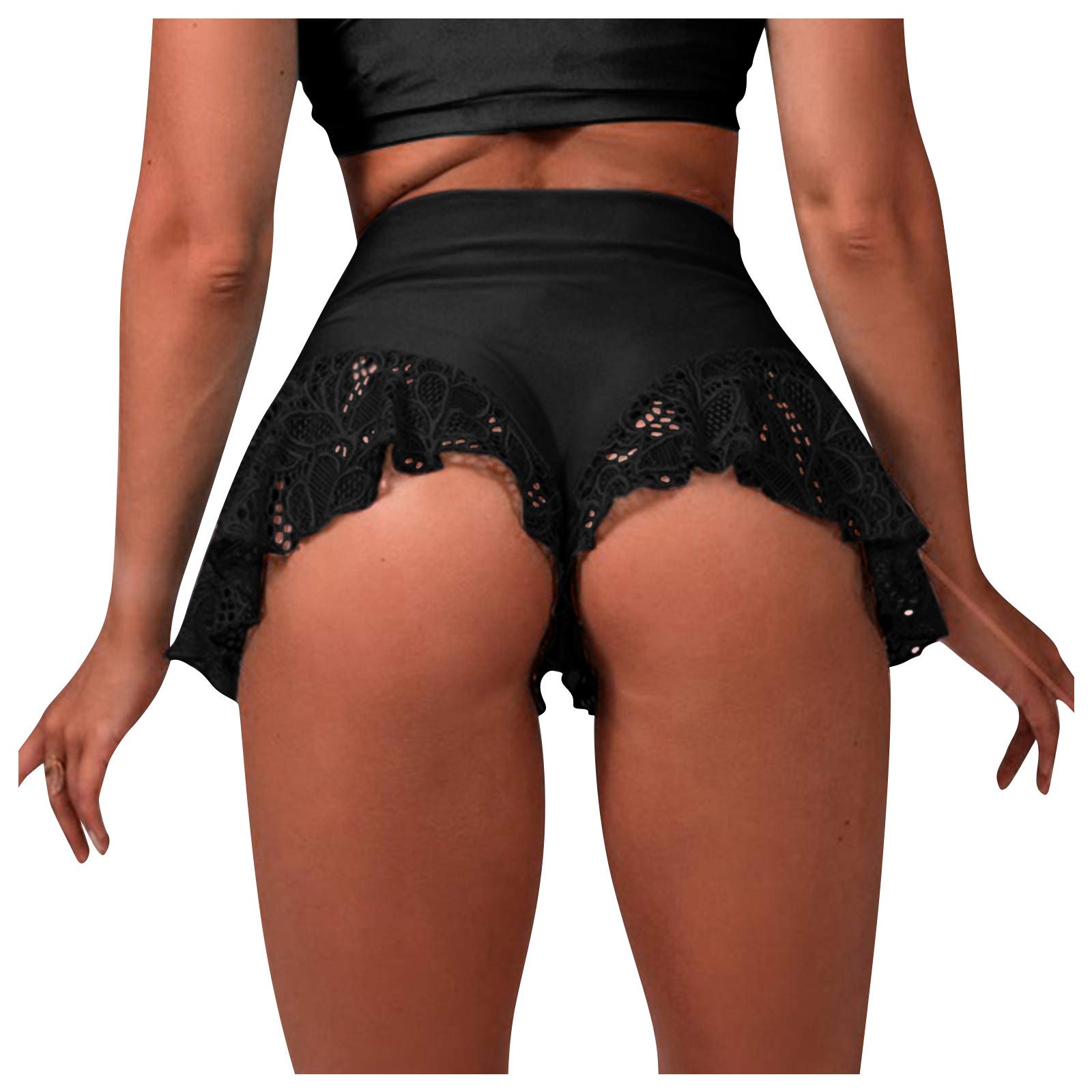 Women's High Waist Running Shorts - Breathable Tight Bikini Hot Mini Workout Shorts with Lace Ruffles for Dance, Yoga & Gym | Perfect for Fitness, Sports & Summer Activities