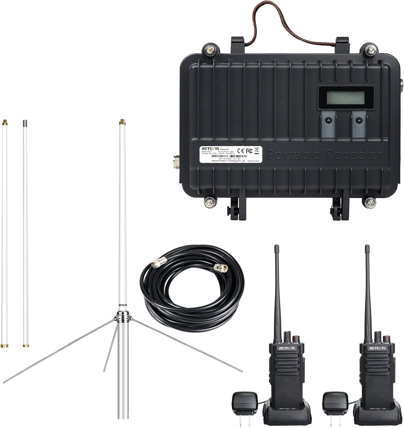 Retevis RT97 Portable Repeater Kit & RT29 Long Range Walkie Talkies Set - Full Duplex Custom Frequency Radio Repeater (1 Pack) + 16-Channel Rugged Two-Way Radios (2 Pack) with Antenna - Ideal for Outdoor Adventures, Construction Sites, and Emergency Communications