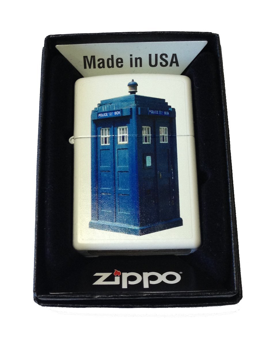 Zippo Custom Lighter - British Blue Tardis Police Box White Matte Finish | Collectible Windproof Lighter for Smoking, Camping & Gifts | Doctor Who Fan Merchandise
