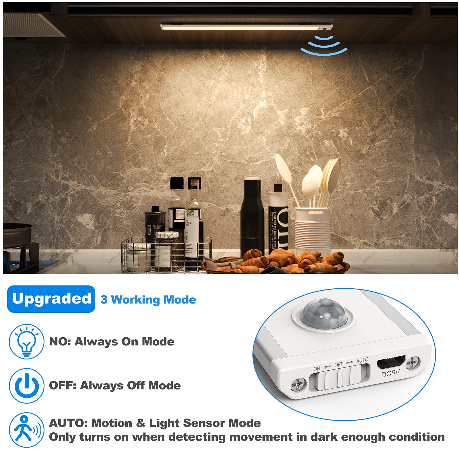 USB Rechargeable Under Cabinet Lights - 48 LED Motion Sensor Closet Lighting, Wireless Battery Operated for Wardrobe, Cupboard, Kitchen, Stairs - Perfect for Nighttime Safety & Home Organization