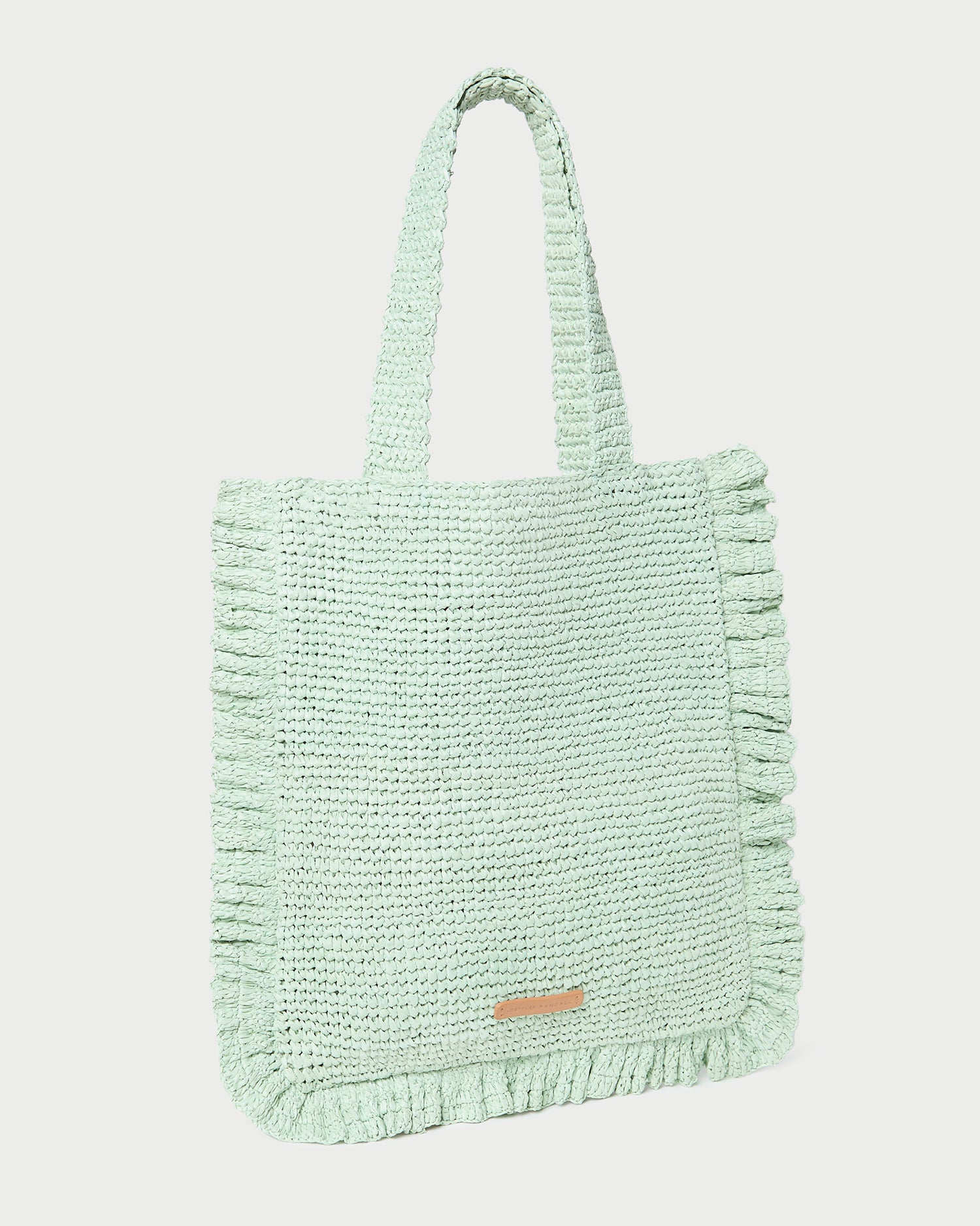 Justine Mint Crochet Ruffle Tote Bag - Stylish Handmade Knitted Beach Bag for Women - Perfect for Summer Outings, Picnics, and Shopping