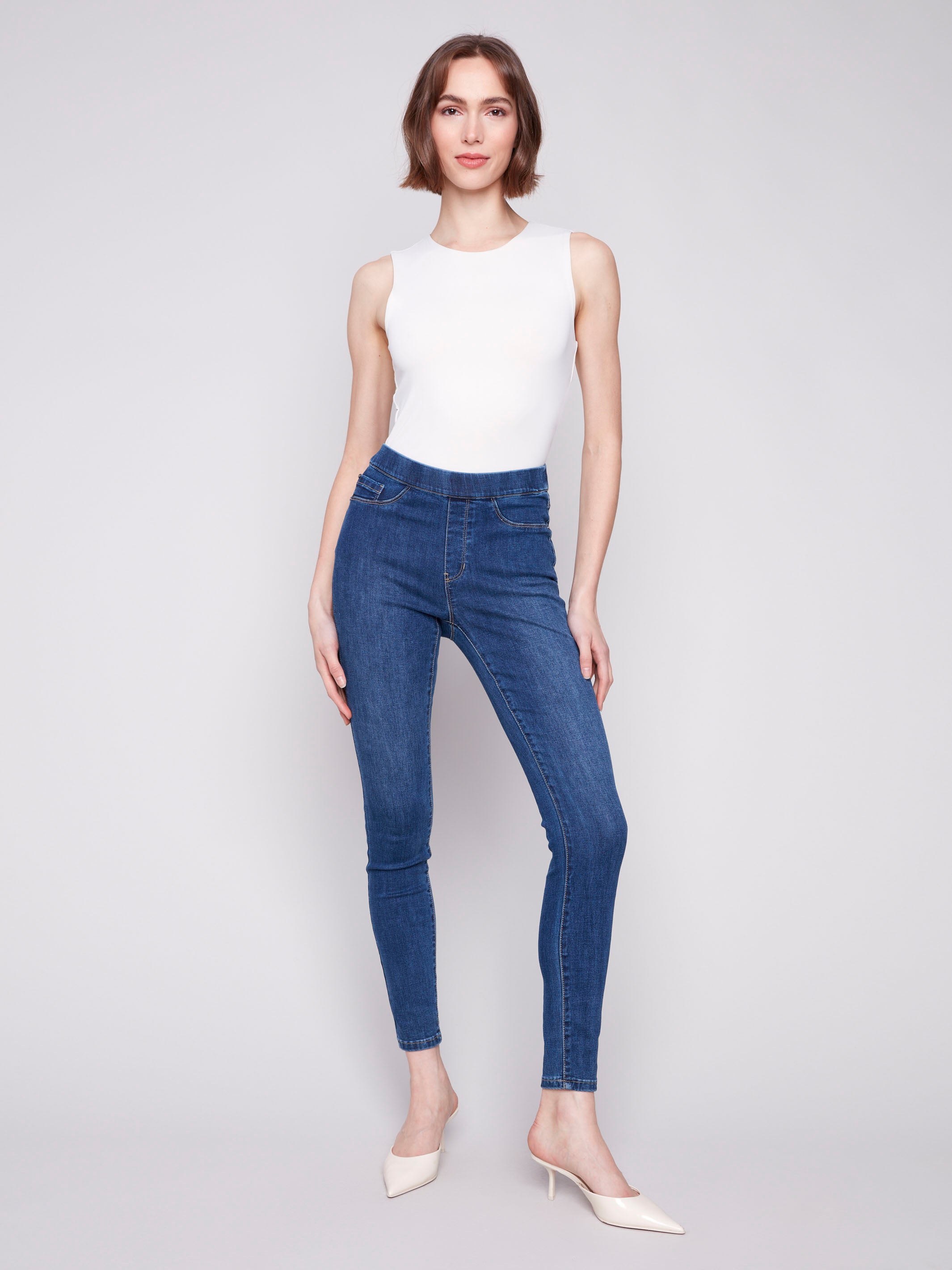 Women's Stretch Denim Pull On Pants - Comfortable Indigo Blue Jeggings for Casual Wear & Everyday Outfits