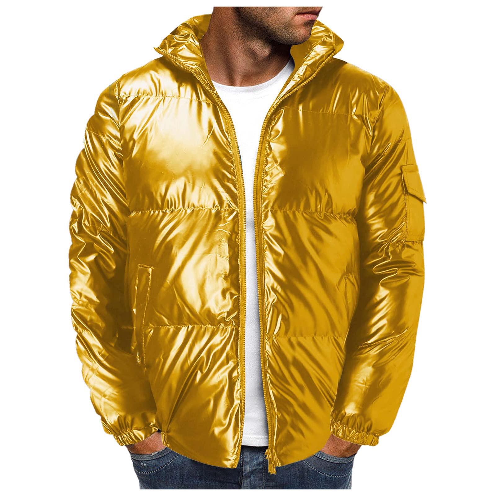 Men's Reflective Stand-Up Collar Winter Jacket - Thick Cotton Loose Fit Coat for Cold Weather - Perfect for Outdoor Activities, Commuting, and Casual Wear