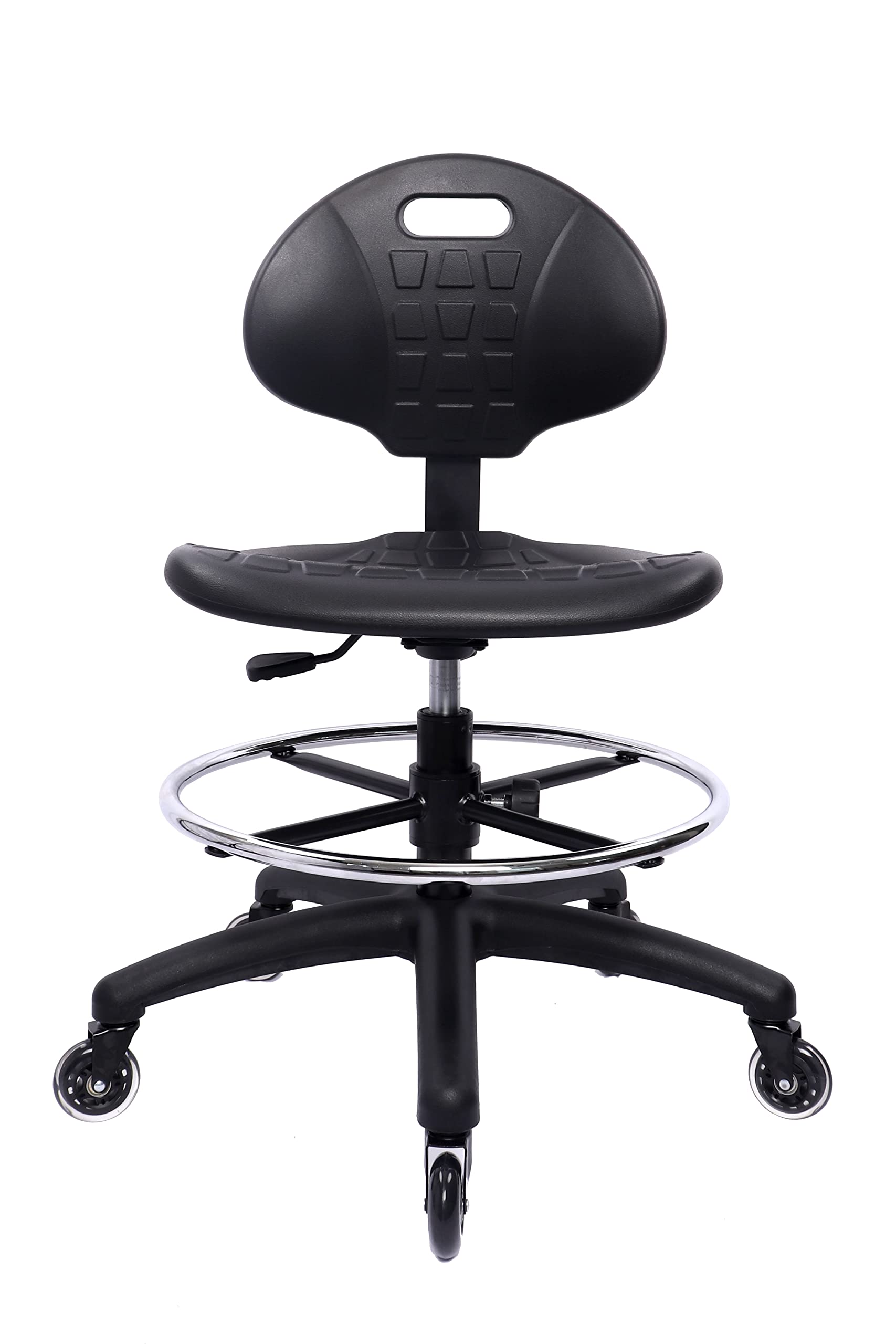 Ergonomic Polyurethane Stool with Footring & Easy-Clean Casters - Adjustable Height 19