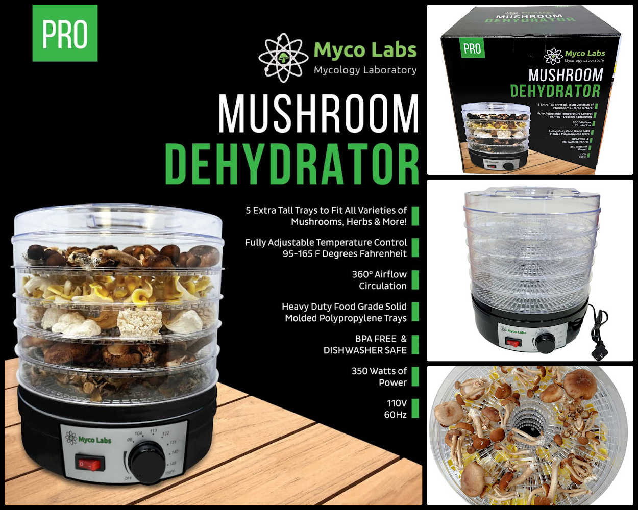 Midwest Grow Kits Mycolabs 350W Mushroom Dehydrator with Adjustable Temperature Control - Food Dehydrator for Mushrooms, Herbs, Fruits & Jerky - Perfect for Home Drying, Food Preservation & DIY Projects