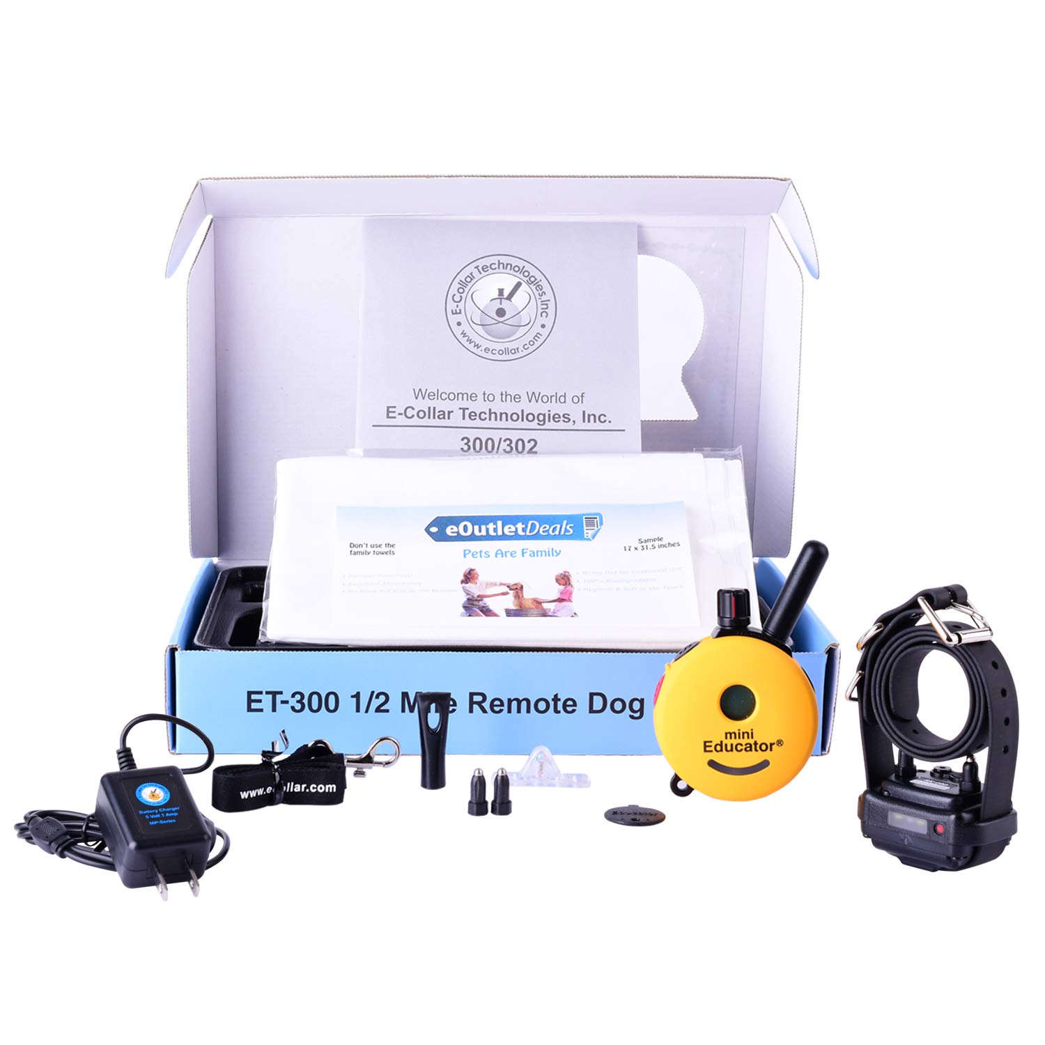 Mini Educator E-Collar ET-300/ET-302 Dog Training Collar System with Remote - 1/2 Mile Range, Waterproof, Vibration & Tapping Modes - Includes eOutletDeals Pet Towel (1 Dog System) - Perfect for Obedience Training, Behavior Correction & Outdoor Adventures