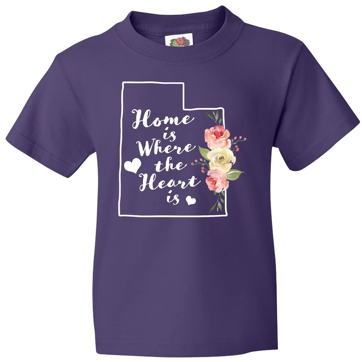 Inktastic Utah Home is Where The Heart is Watercolor Floral Youth T-Shirt - Soft Cotton Tee for Kids & Teens - Perfect for Family Vacations, School Days & Casual Outings