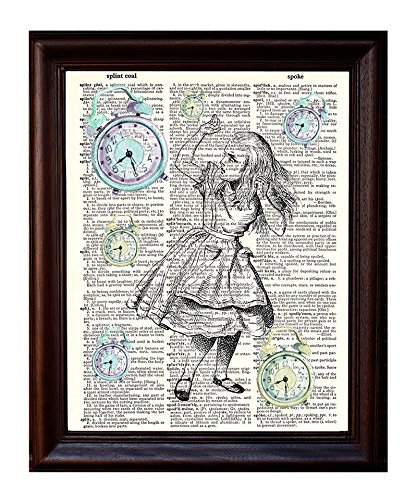 Alice with Clocks - Vintage Dictionary Art Print | Literary Wall Decor for Home, Office & Gift Giving | Perfect for Alice in Wonderland Fans & Book Lovers