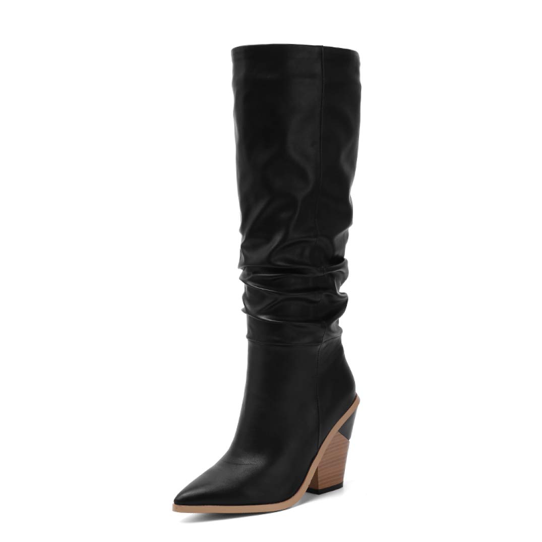 CYBLING Women's Slouch Pointed Toe Knee High Boots - Wide Calf Winter Cowgirl Western Riding Boots for Women | Comfortable & Stylish for Horseback Riding, Country Fashion and Winter Outfits