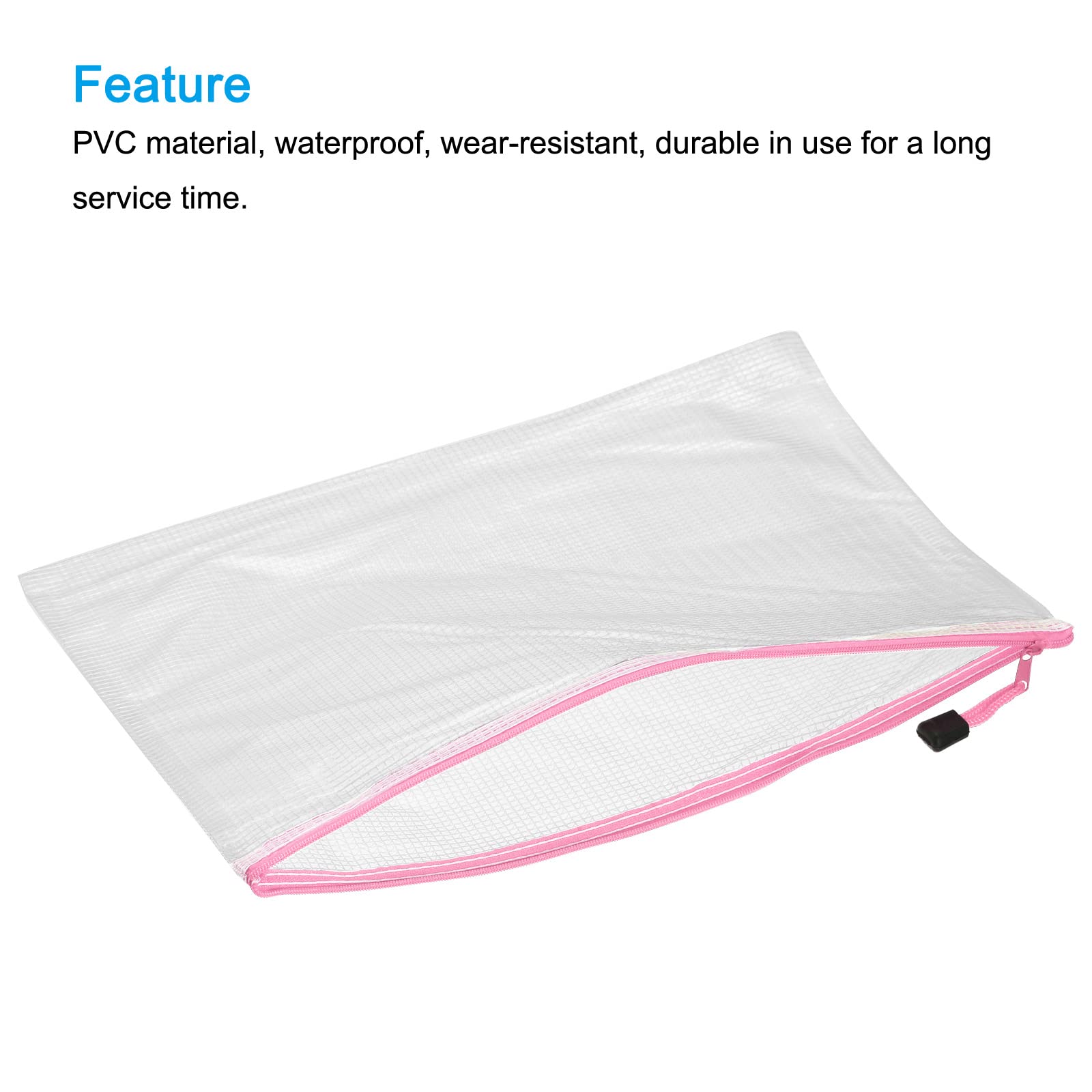MECCANIXITY A3 Size Mesh Zipper Bags - 3 Pack Plastic Document Folders with Zipper Closure for Office, School, Travel Organizer (Pink) | Perfect for Storing Files, Artwork, and Important Papers at Home or On The Go