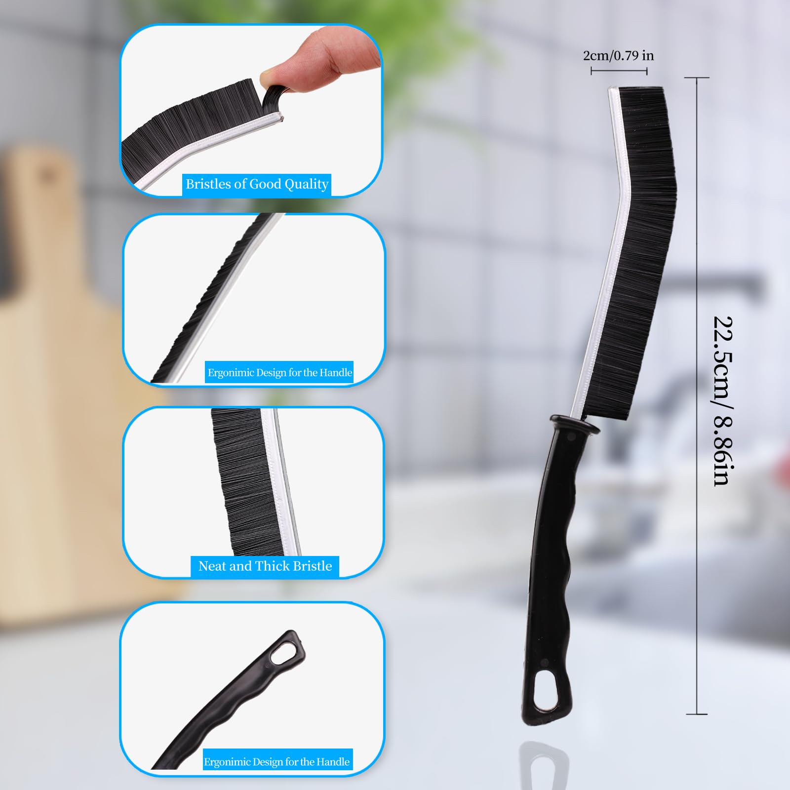 **3-Pack Black Crevice Cleaning Brush Set - Grout Scrub Brush, Toilet Brush & Cleaning Tools for Bathroom, Kitchen & Household Use | Perfect for Tight Spaces, Tile Grout & Hard-to-Reach Areas**