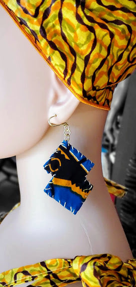 Blue and Orange African Print Earrings DP3978ER3 | Handmade Tribal Jewelry for Women | Perfect for Festivals, Weddings & Boho Fashion