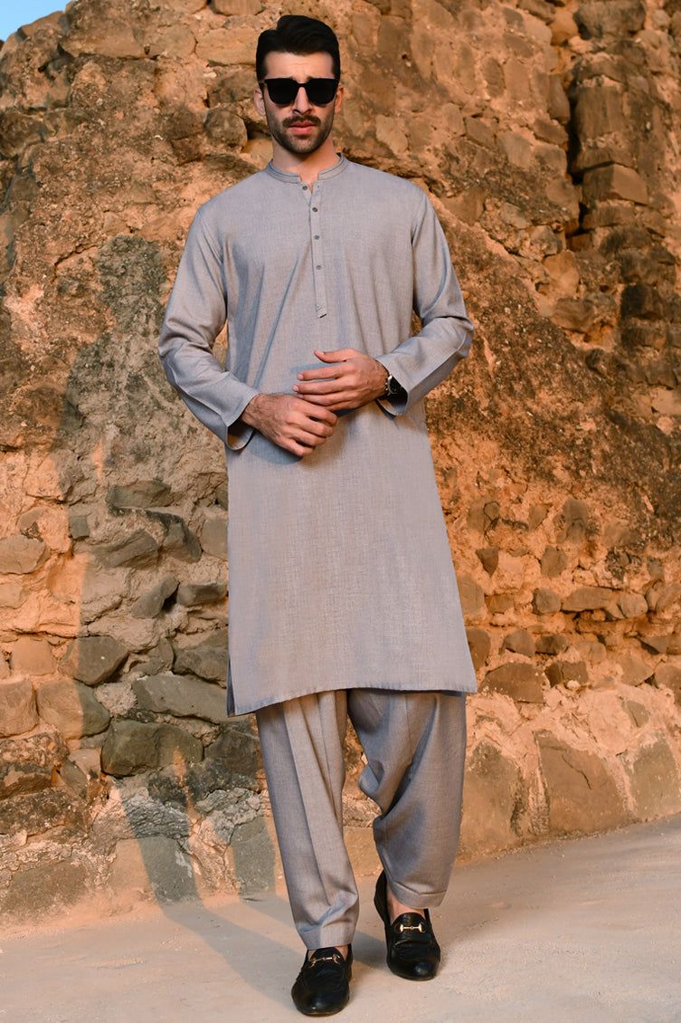 Blended Dull Purple Kameez Shalwar by J. Junaid Jamshed - Traditional Pakistani Outfit for Women, Eid & Wedding Party Wear