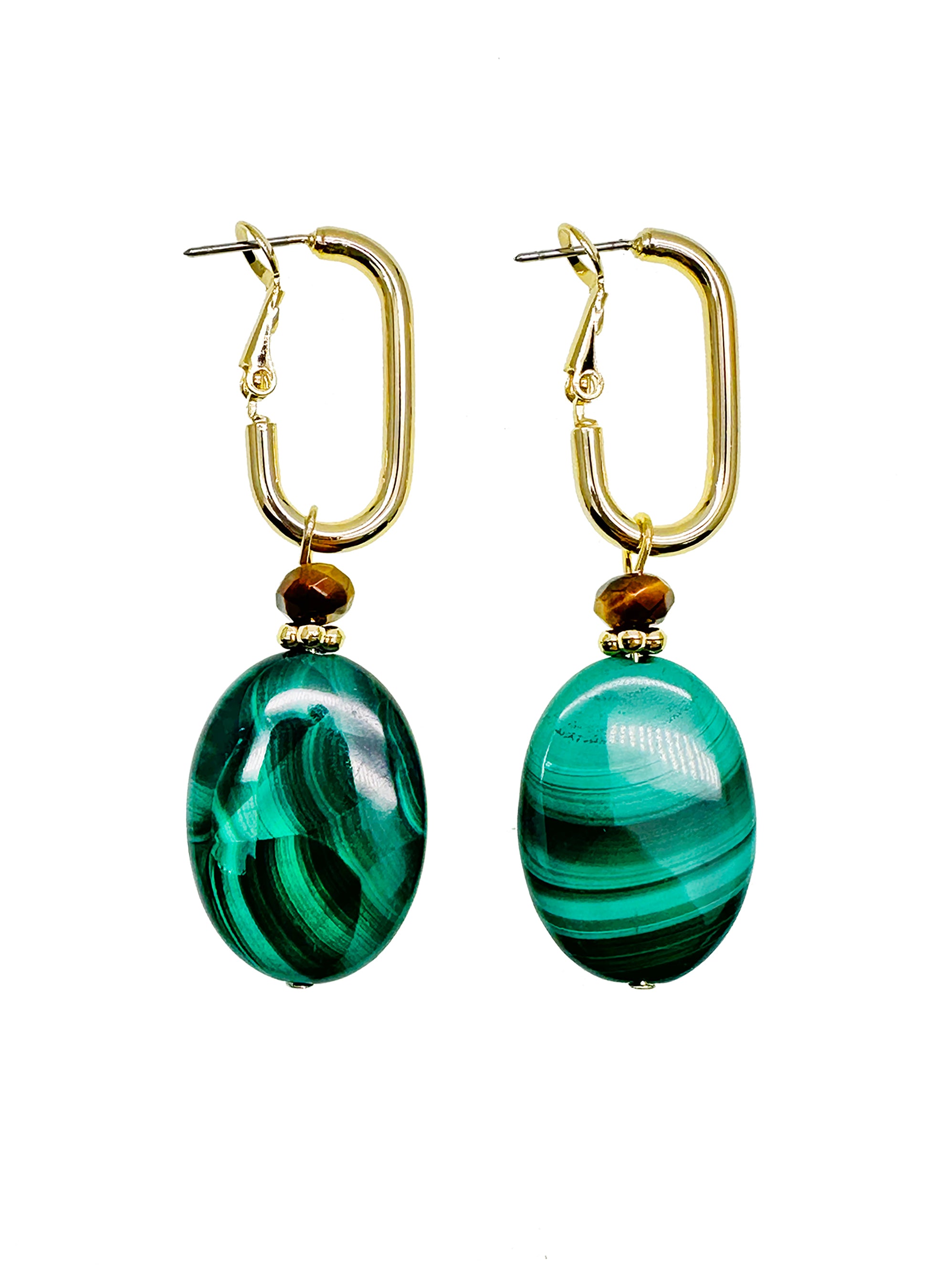 Elegant Oval Malachite Dangle Earrings for Women - Handmade Gemstone Jewelry JE037 | Perfect for Parties, Weddings & Special Occasions