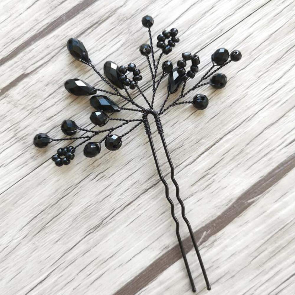Kercisbeauty Wedding Hair Pins - Crystal Bridal Hair Clips for Women & Girls, Elegant Hair Accessories for Bride & Bridesmaid (2pcs, Black) - Perfect for Weddings, Proms & Formal Events