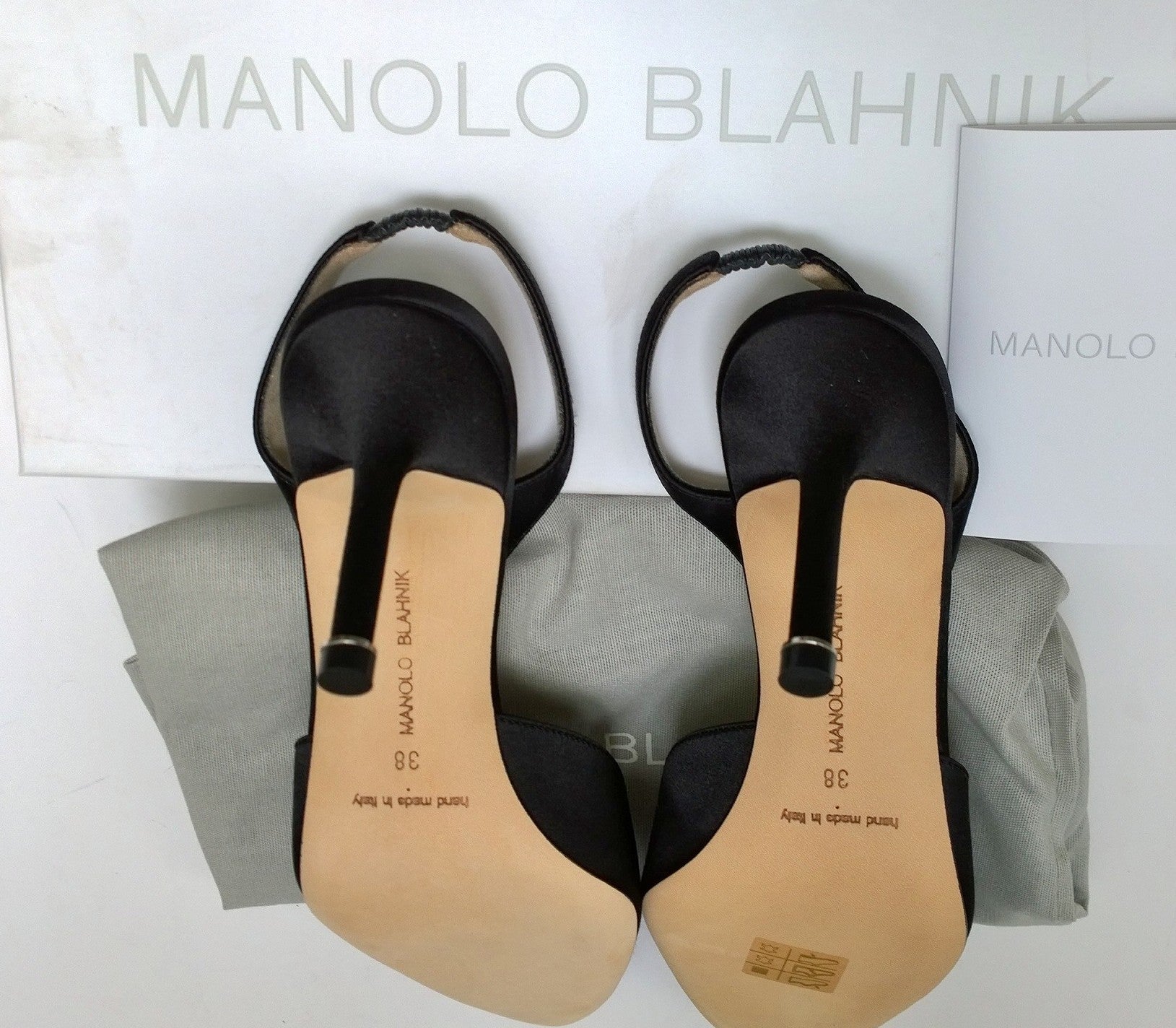 Manolo Blahnik Hangisi 70mm Black Satin Rhinestone Buckle Slingback Heels - Luxury Evening Shoes for Weddings, Parties & Special Occasions