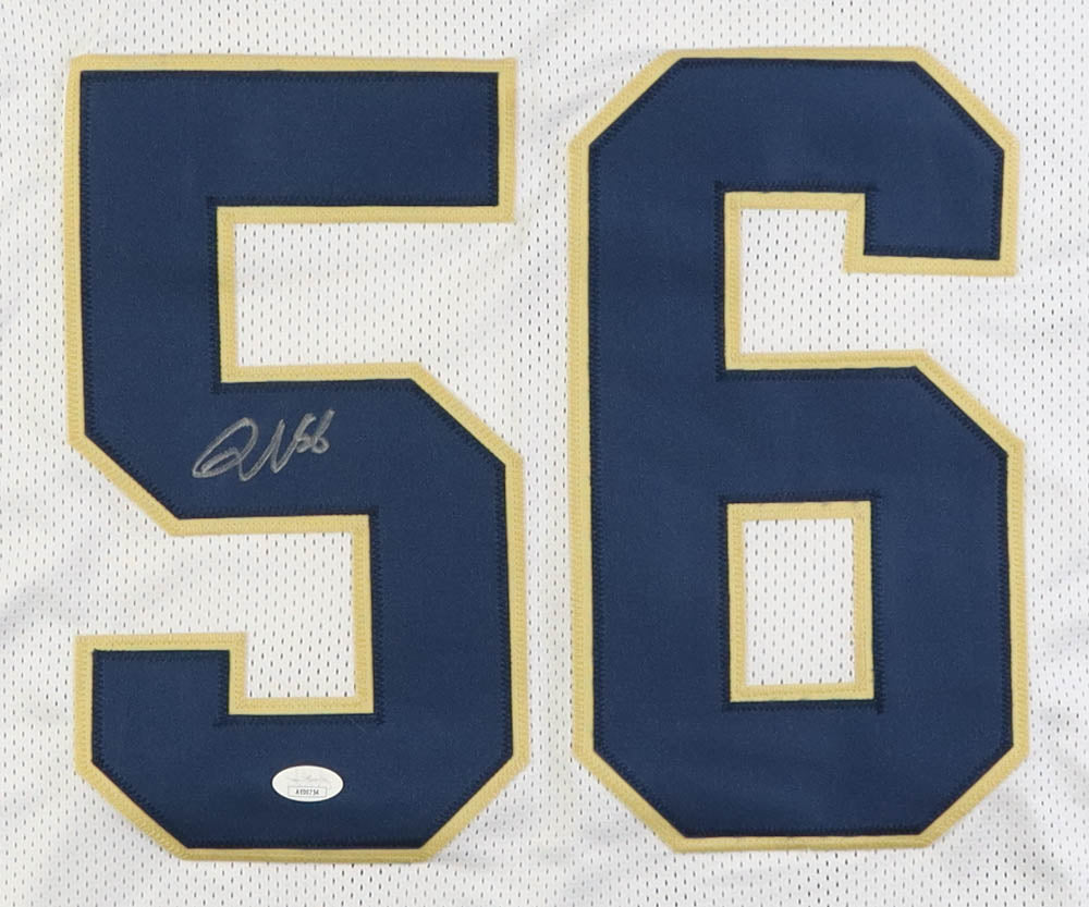 Quenton Nelson Autographed Notre Dame Fighting Irish #56 White Football Jersey - Signed Collectible for Fans, Memorabilia, and Sports Decor