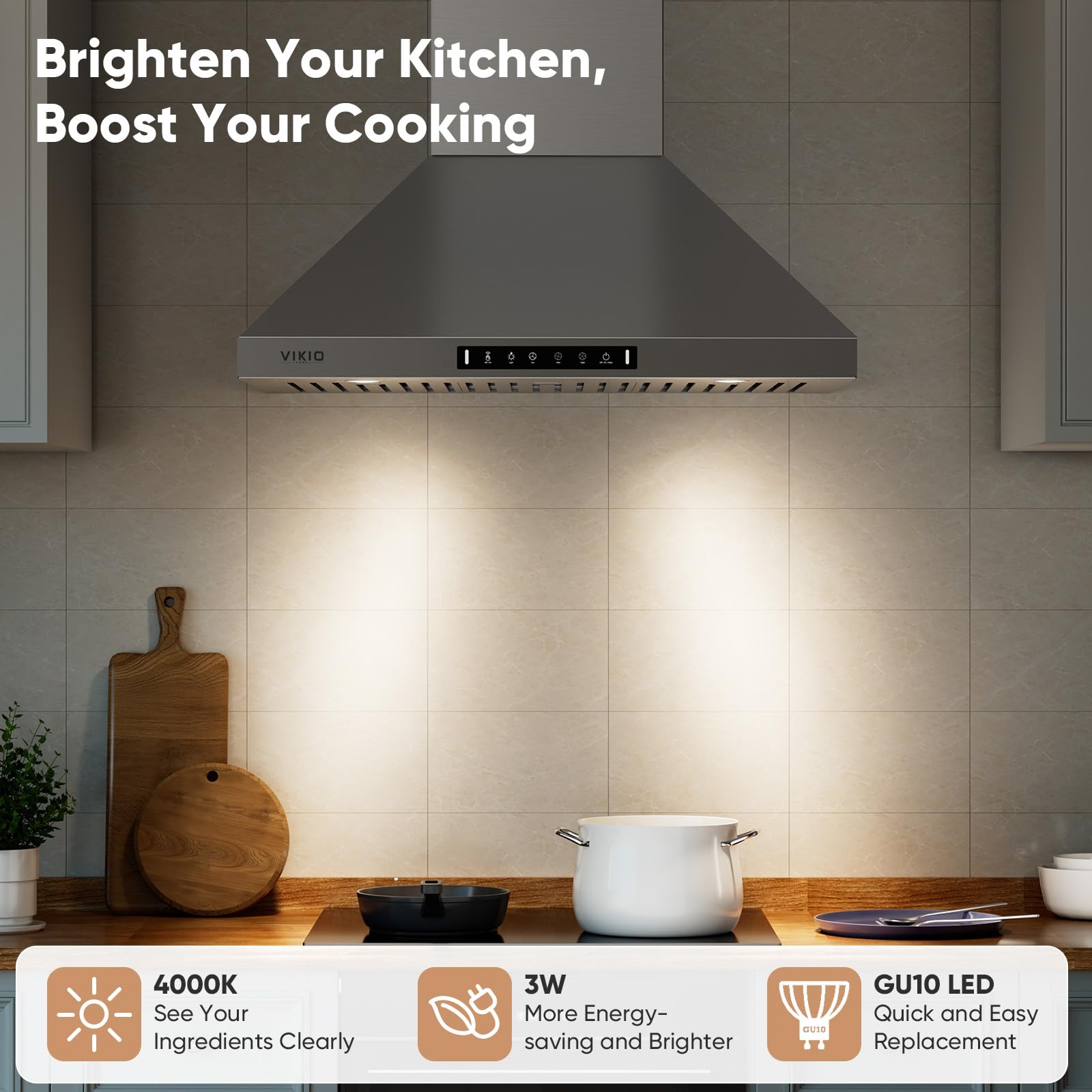 30 Inch Stainless Steel Wall Mount Range Hood - 900 CFM Ductless/Ducted Convertible Kitchen Vent Hood with 3-Speed Gesture & Touch Control, Permanent Baffle Filters - Perfect for Modern Kitchens & Open Concept Homes