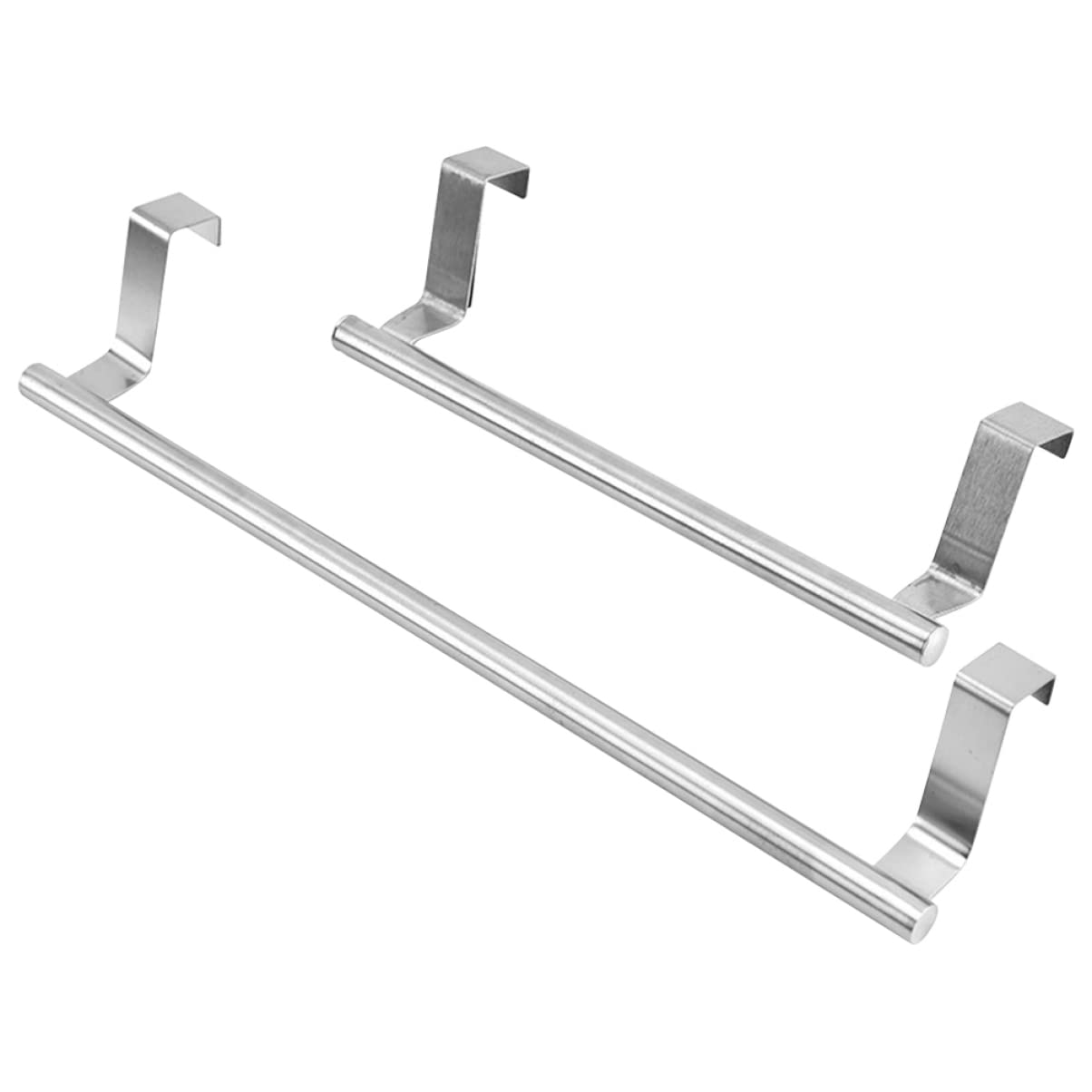 Stainless Steel Towel Bar Rack - 2 Pack Metal Towel Holder for Kitchen & Bathroom, Over The Door Cabinet & Cupboard - Durable & Rustproof for Home & Office Use