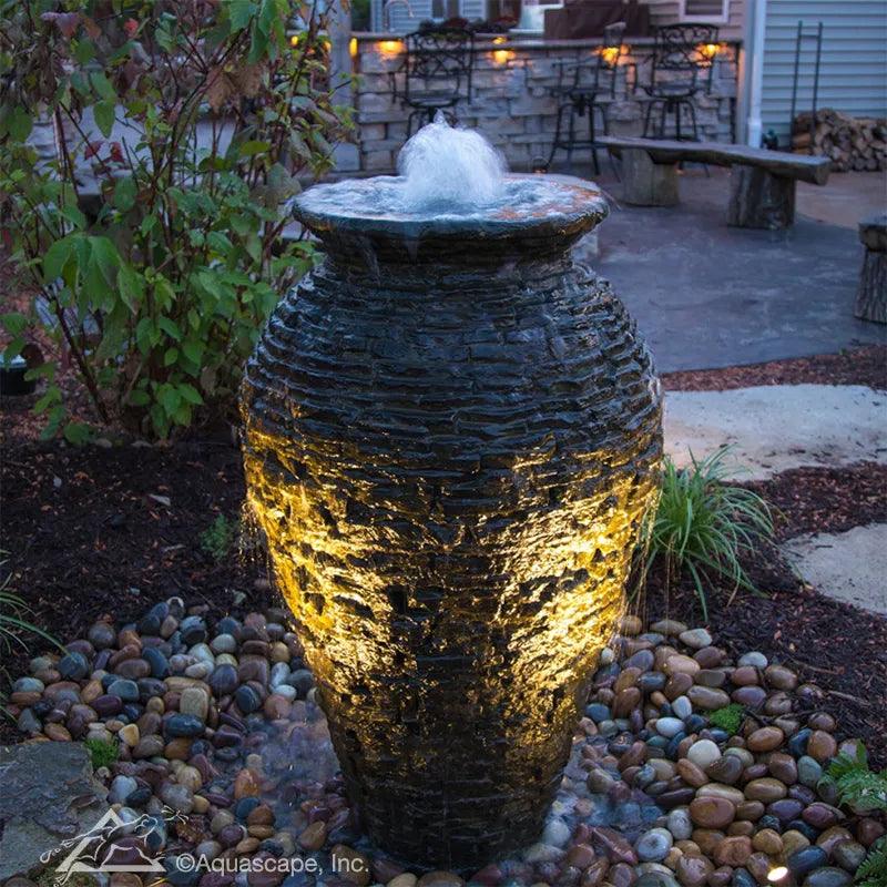 Medium Stacked Slate Urn Fountain Kit - Outdoor Garden Water Feature for Patio, Yard, and Landscape Decor - Relaxing Waterfall Sounds for Meditation and Backyard Ambiance