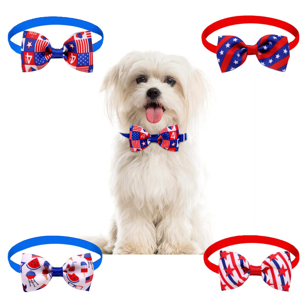 Snadulor 10 Pack Adjustable Pet Bow Ties for Small & Medium Dogs & Cats - Mixed Colors (8.7-15.8 Inches) - Perfect for Pet Parties, Weddings & Photo Shoots