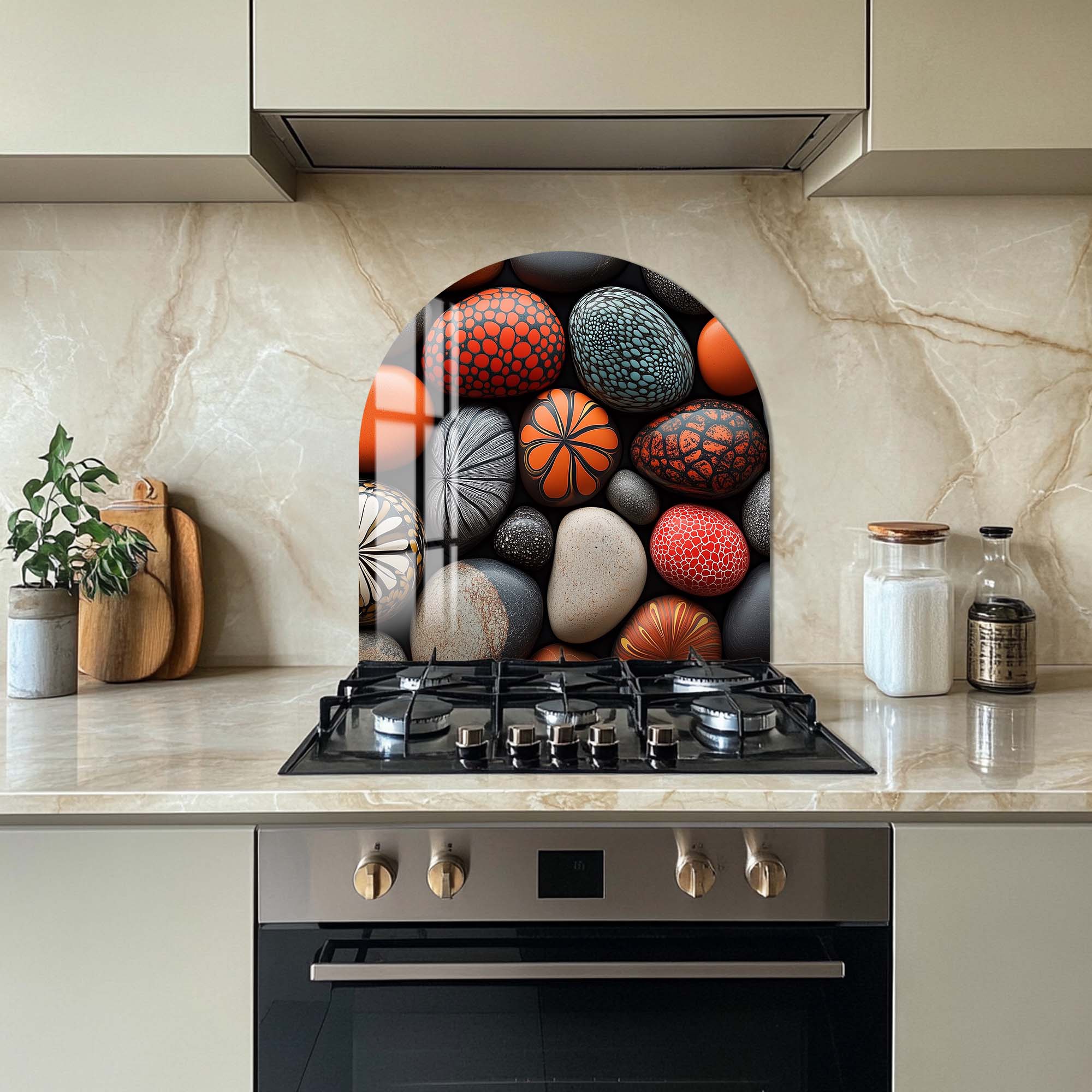 Vibrant Colorful Stones Glass Splashback - Stylish Kitchen Backsplash for Modern Homes | Perfect for DIY Home Renovation & Interior Decoration