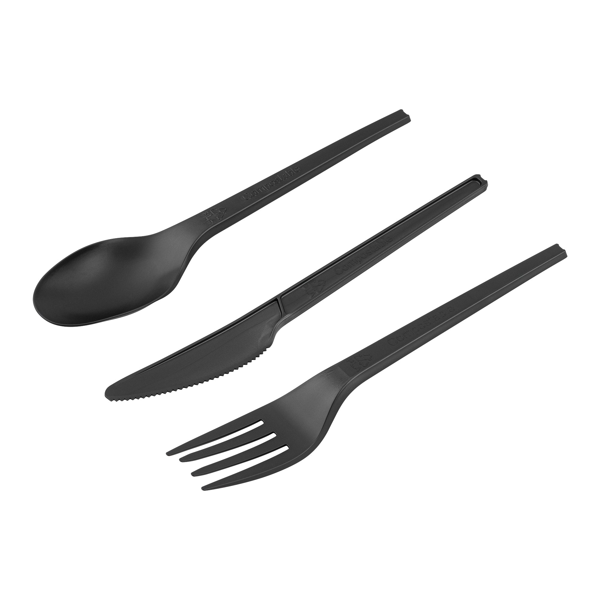 Eco-Friendly Black CPLA Plastic Cutlery Set - 100-Piece Compostable Cutlery with Heat-Resistant Wrapper (6.5