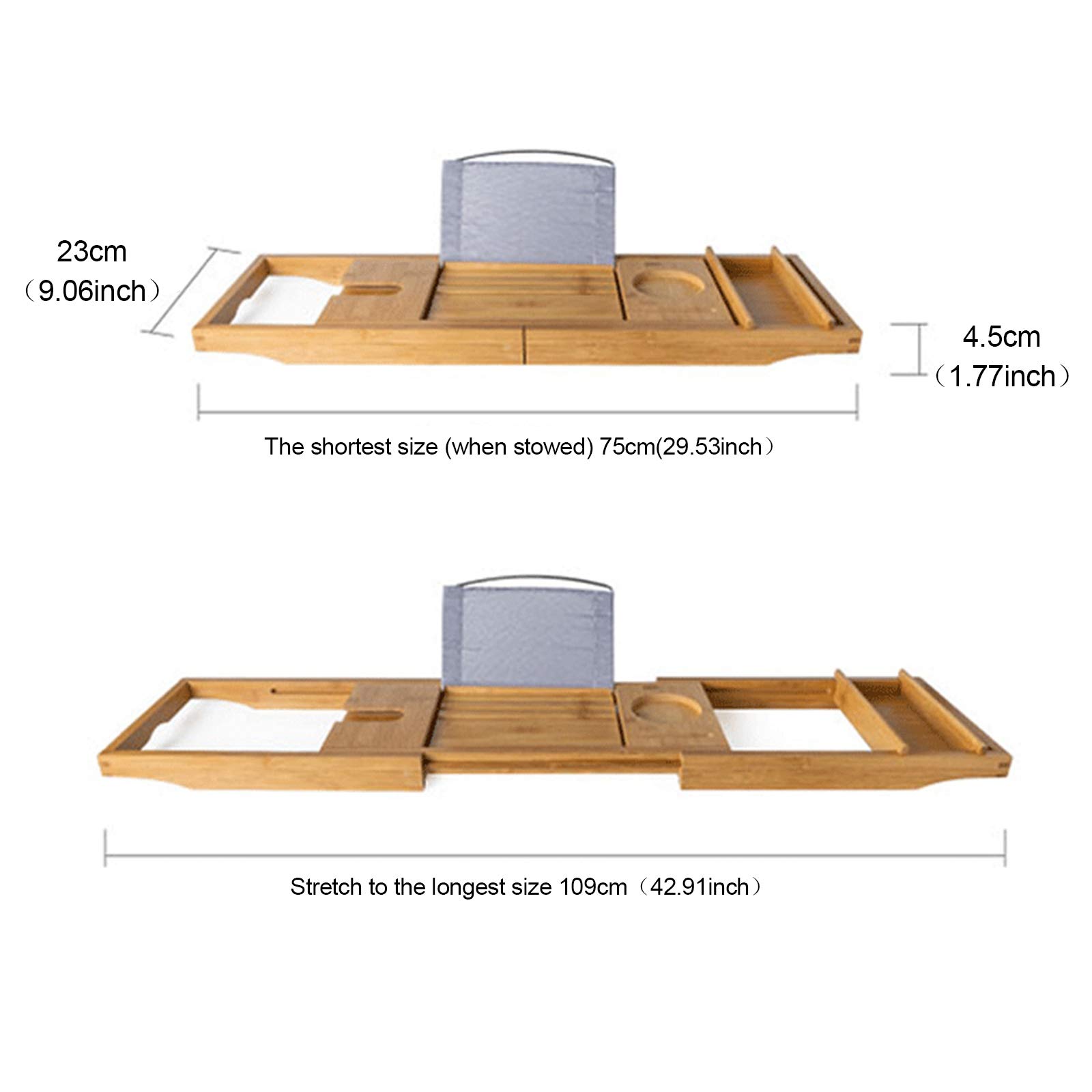 TBVECHI Bamboo Bathtub Tray with Tablet Holder - Retractable Bath Shelf for Spa Relaxation, Reading & Wine - Waterproof Bamboo Bathtub Caddy for Bathroom Storage & Organization