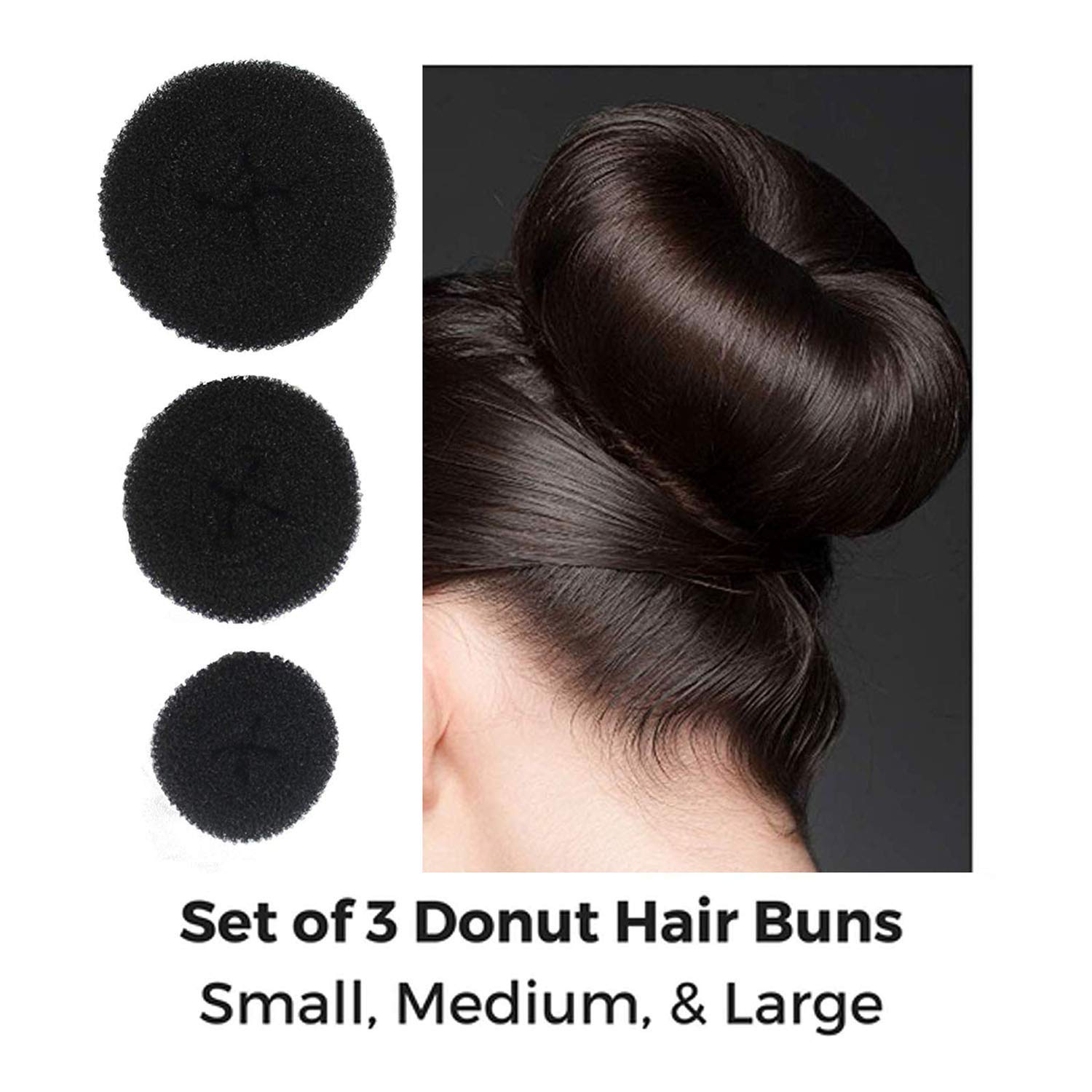 GuruEmbellish 4-Piece Hair Accessories Set for Women & Girls - 3 Banana Clip Bumpits & 1 Donut Bun Maker (Black) | Perfect for Updos, Ponytails & Special Occasions