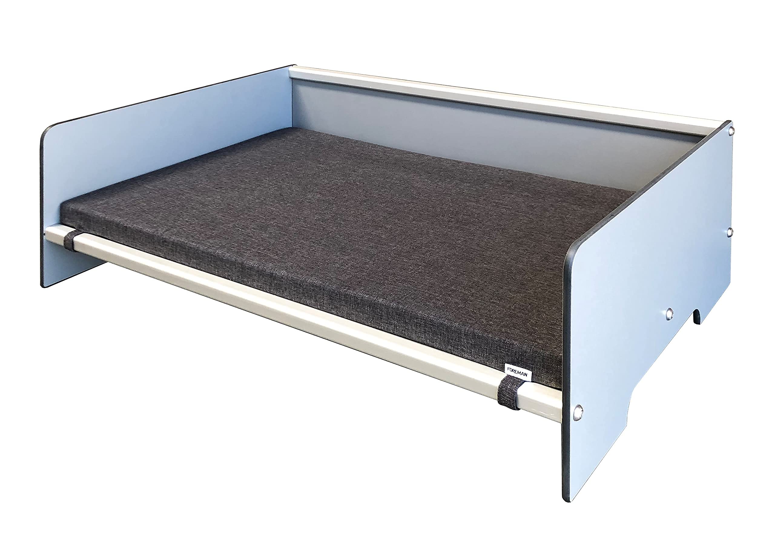 Foreman Waterproof Modern Comfort Dog Bed with Backrest - Durable Pet Bed for Dogs & Cats | Compact Laminate & Aluminum Frame | Dark Grey Mattress Included | Perfect for Living Room, Bedroom & Pet-Friendly Spaces