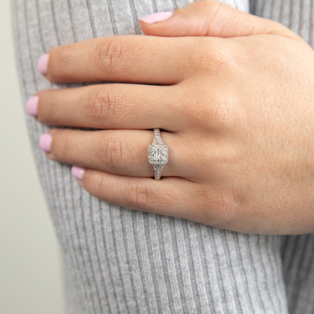 9ct White Gold Diamond Ring Set with 37 Diamonds - Elegant Wedding & Engagement Jewelry for Women - Perfect for Proposals, Anniversaries & Special Occasions