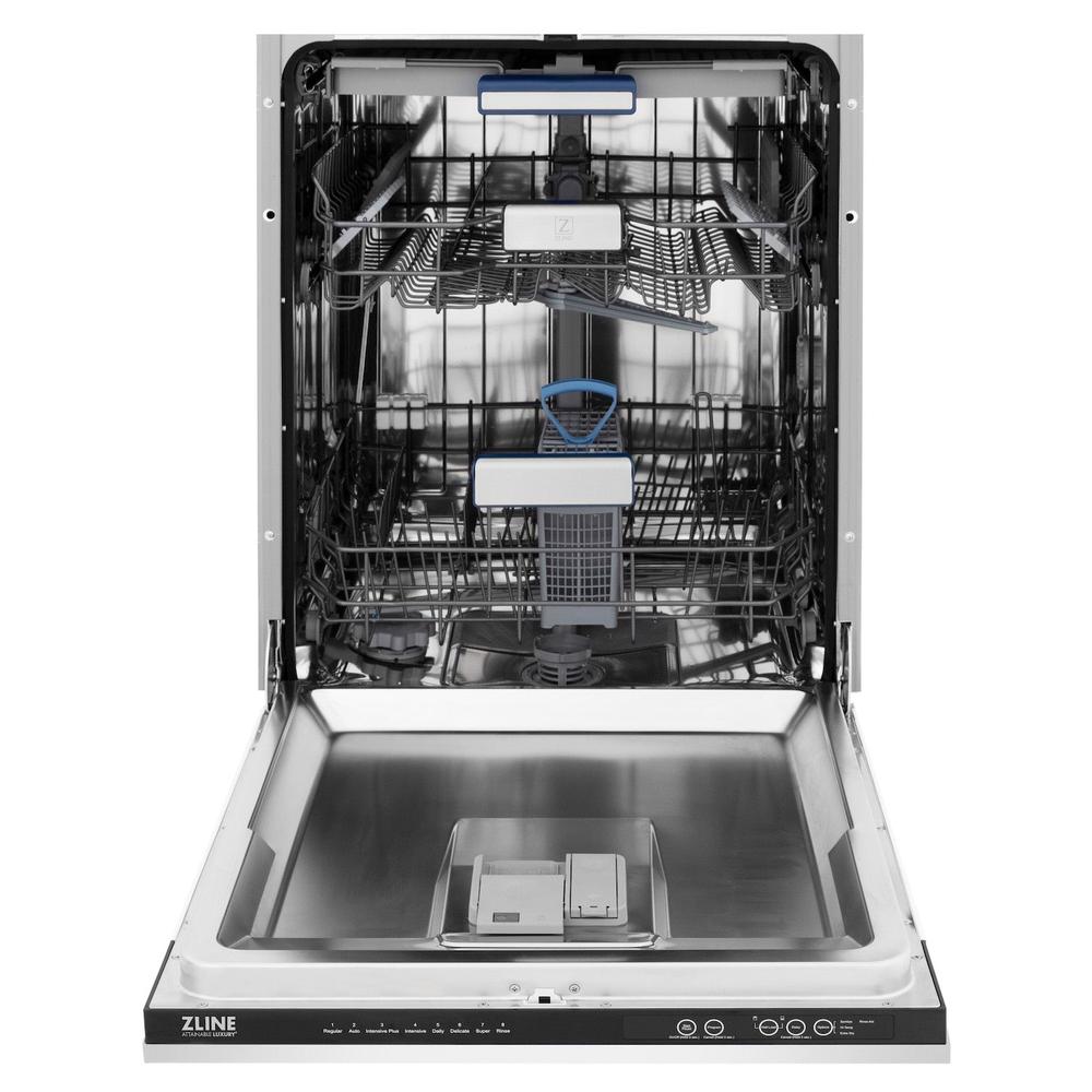 ZLINE Autograph Edition 24 Inch 3rd Rack Top Control Tall Tub Dishwasher - White Matte Finish with Champagne Bronze Handle, 51dBA Quiet Operation (DWVZ WM 24 CB) - Perfect for Modern Kitchens and Open Concept Homes