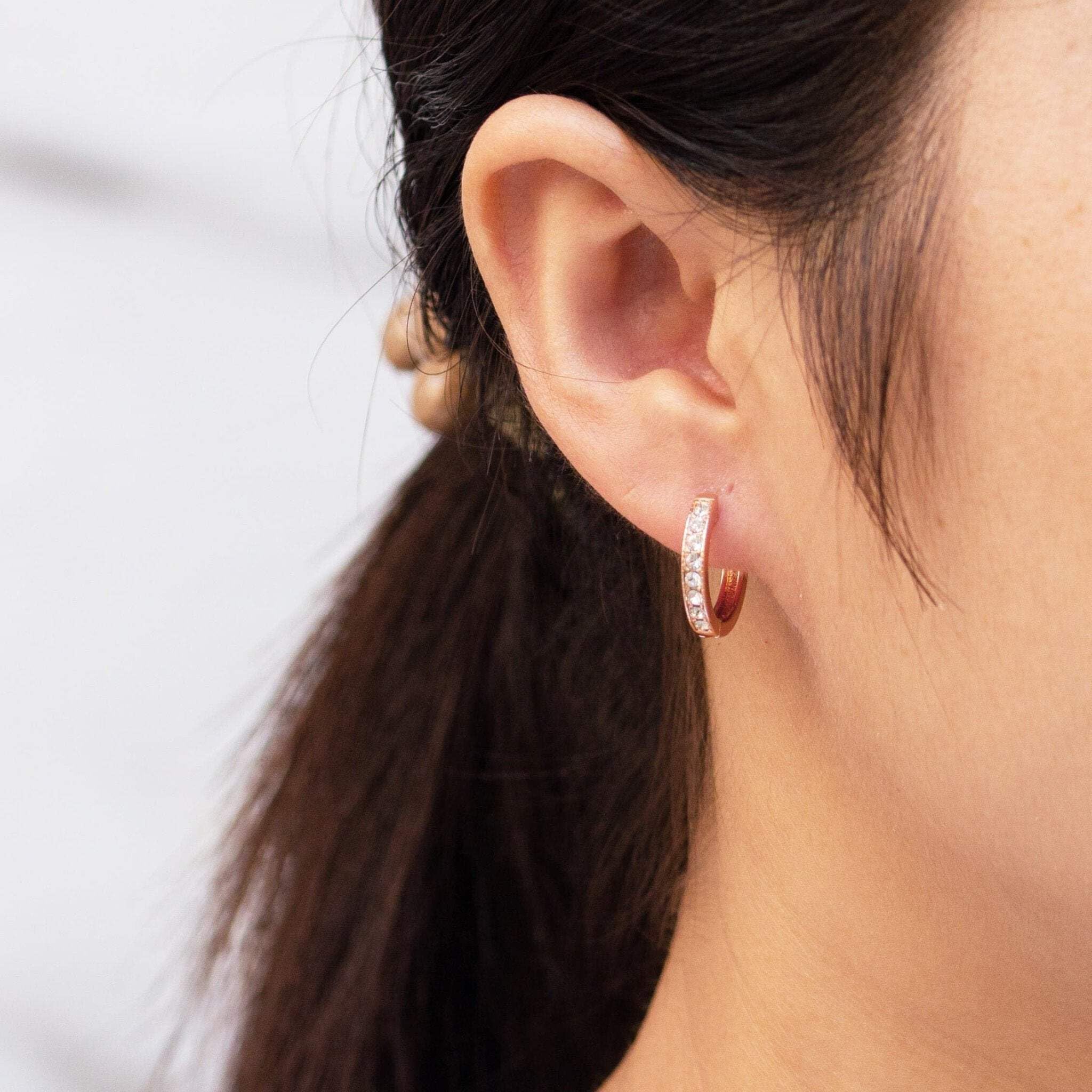 Philip Jones Rose Gold Plated Hoop Earrings with Zircondia® Crystals - Elegant Dangle Earrings for Women, Perfect for Weddings, Parties & Everyday Wear