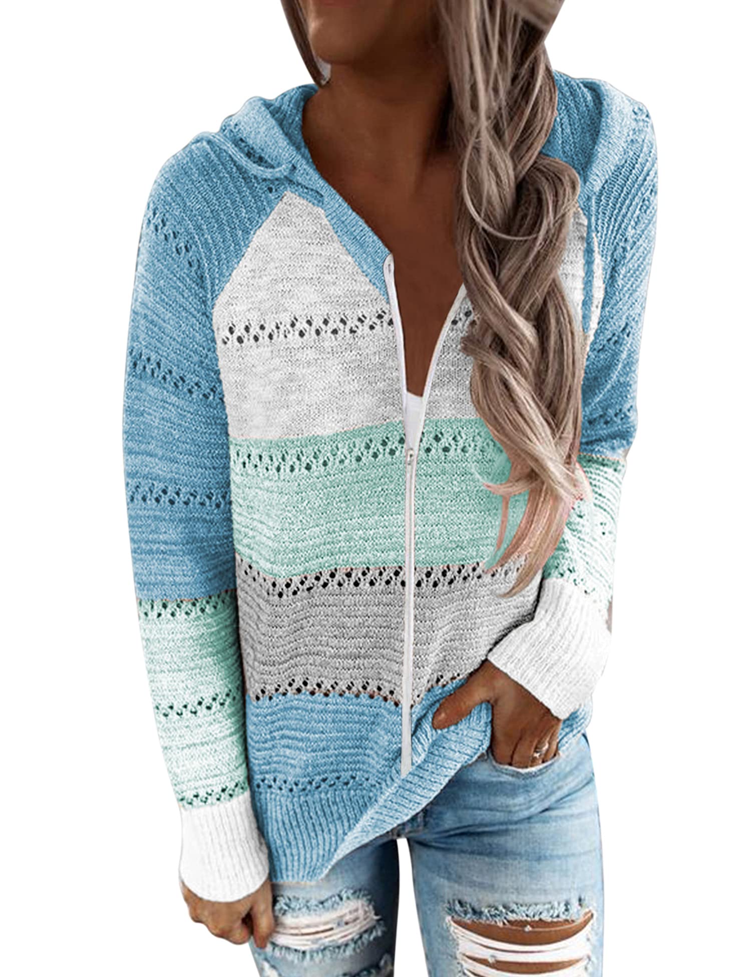 JMinger Women's Color Block Zip Up Hoodie - Stretchy Long Sleeve Casual Sweatshirt for Everyday Wear, Workout & Lounge