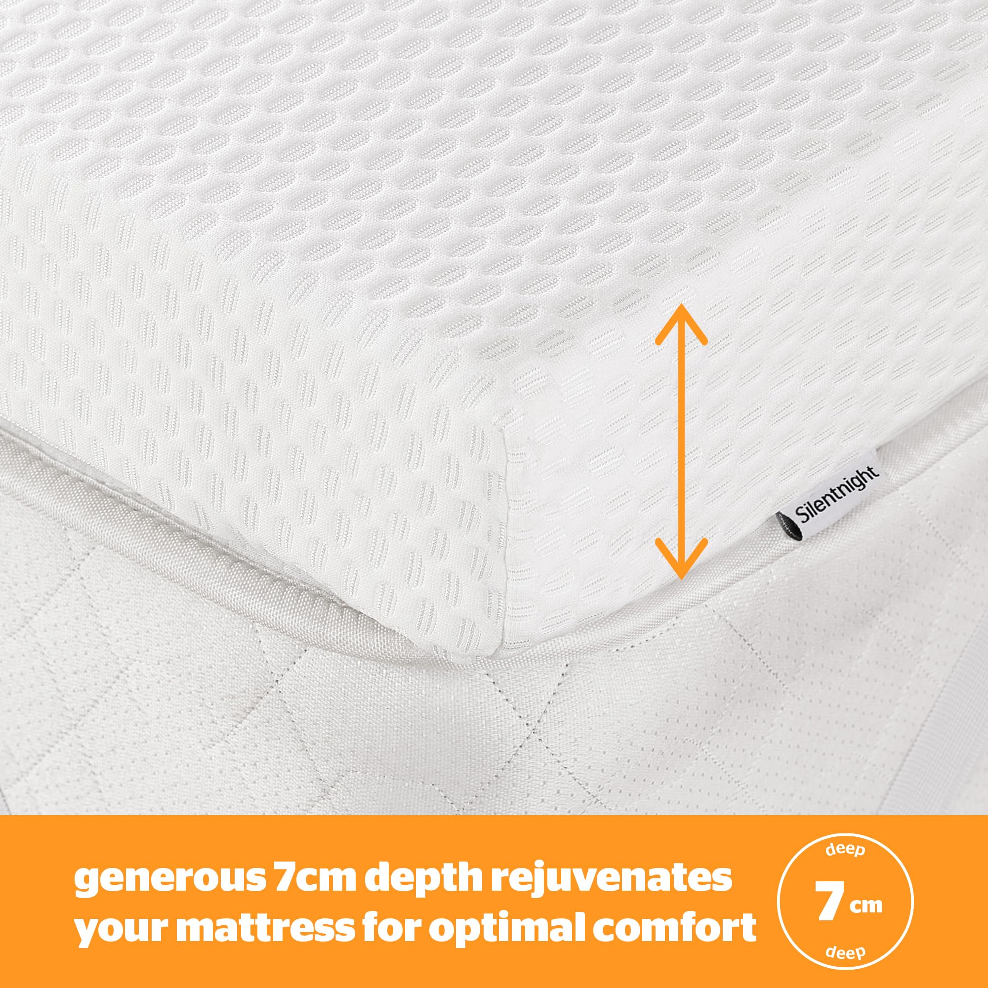 Silentnight Impress 7cm Memory Foam Mattress Topper - Extra Thick Orthopedic Support for Back & Neck Pain Relief - Breathable Washable Cover - Ideal for Home, Guest Room & Dorm Use - White