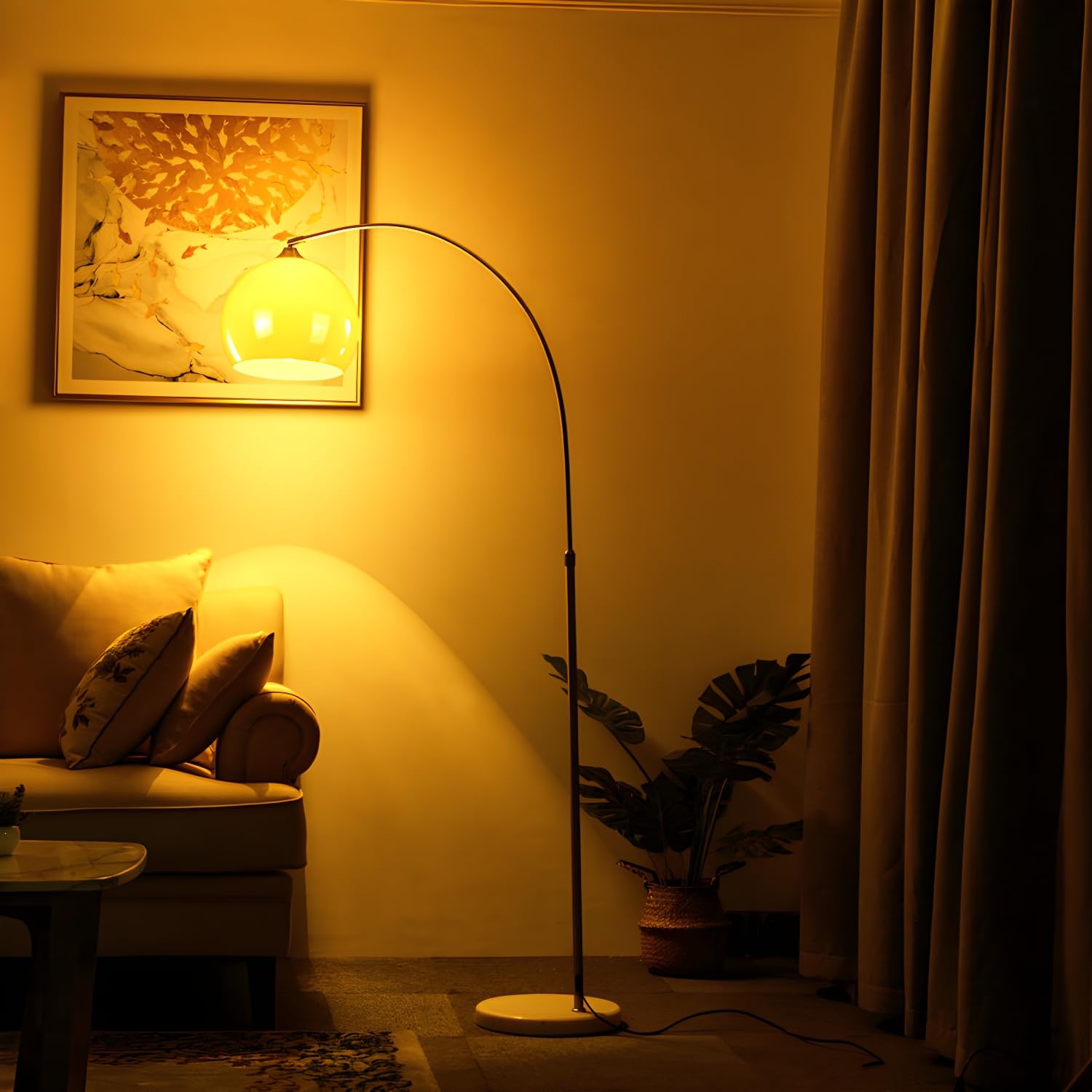 Modern Adjustable Metal Round Floor Lamp - 1 Light Standing Lamp with Adjustable Head for Living Room, Office, Bedroom - 110V-120V Orange Lighting - Perfect for Reading, Relaxing & Home Decor