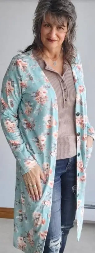 Blue Floral Colbie Cardigan for Women - Lightweight Knit Sweater for Spring & Fall - Perfect for Layering, Office Wear & Casual Outfits